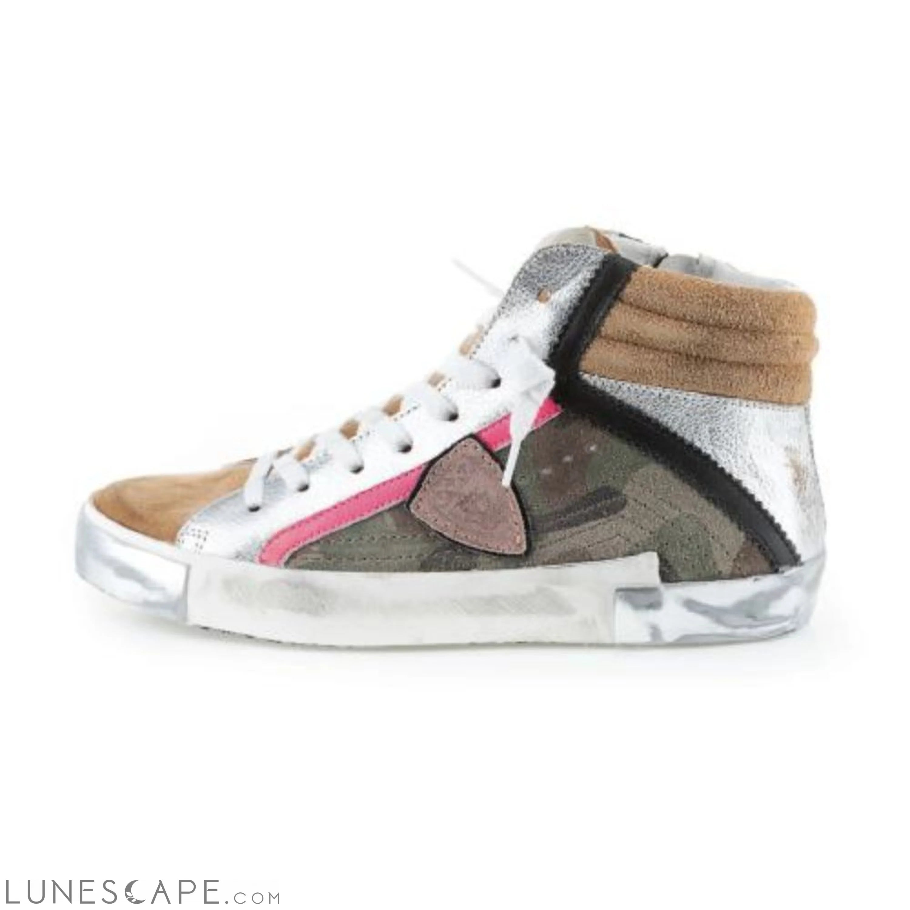 Philippe Model Army Green High-Top Sneakers with Leather Accents LUNESCAPE