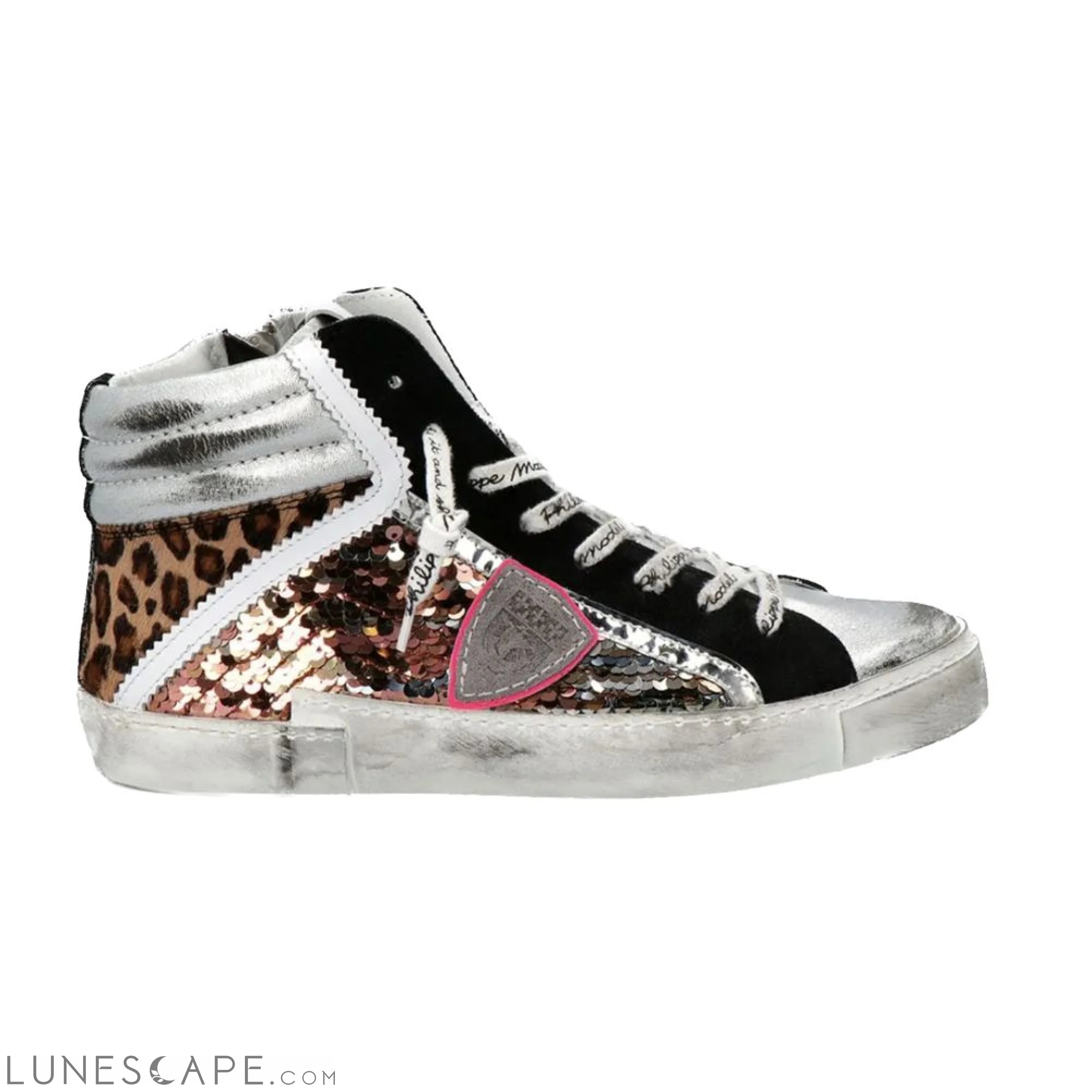 Philippe Model Elegant Gray Leather Sneakers with Sequin Details LUNESCAPE