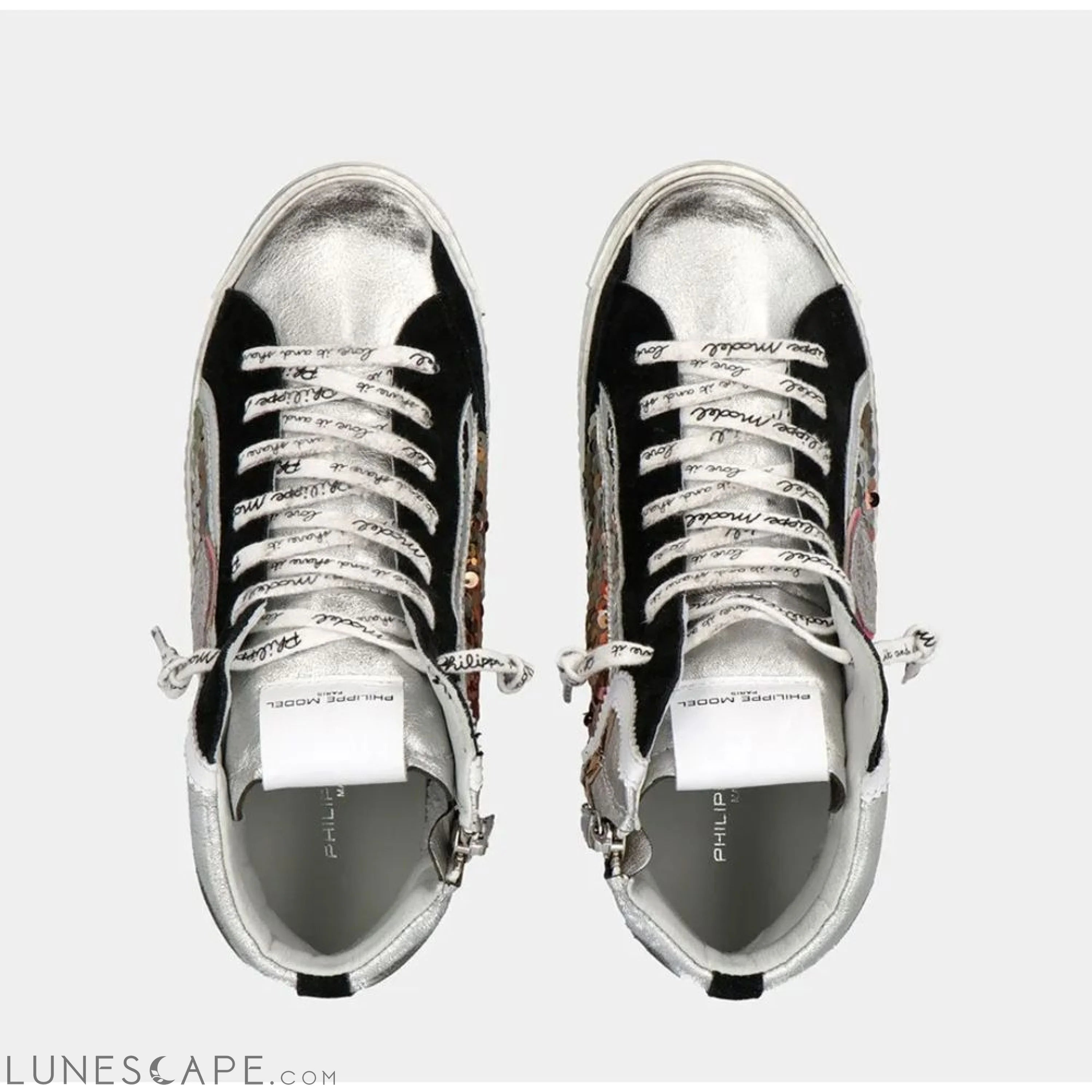 Philippe Model Elegant Gray Leather Sneakers with Sequin Details LUNESCAPE