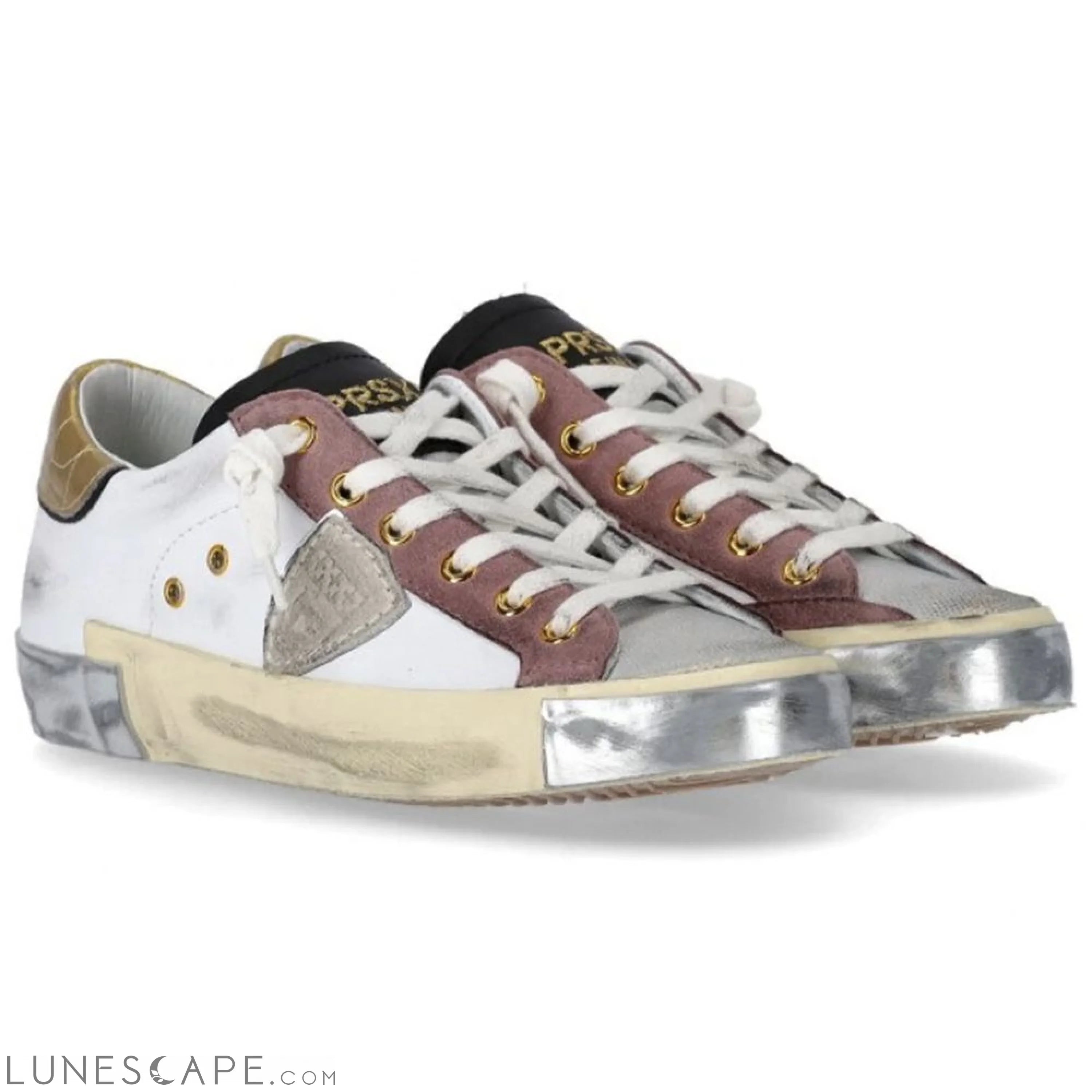 Philippe Model Elegant White Leather Sneakers with Suede Accents LUNESCAPE