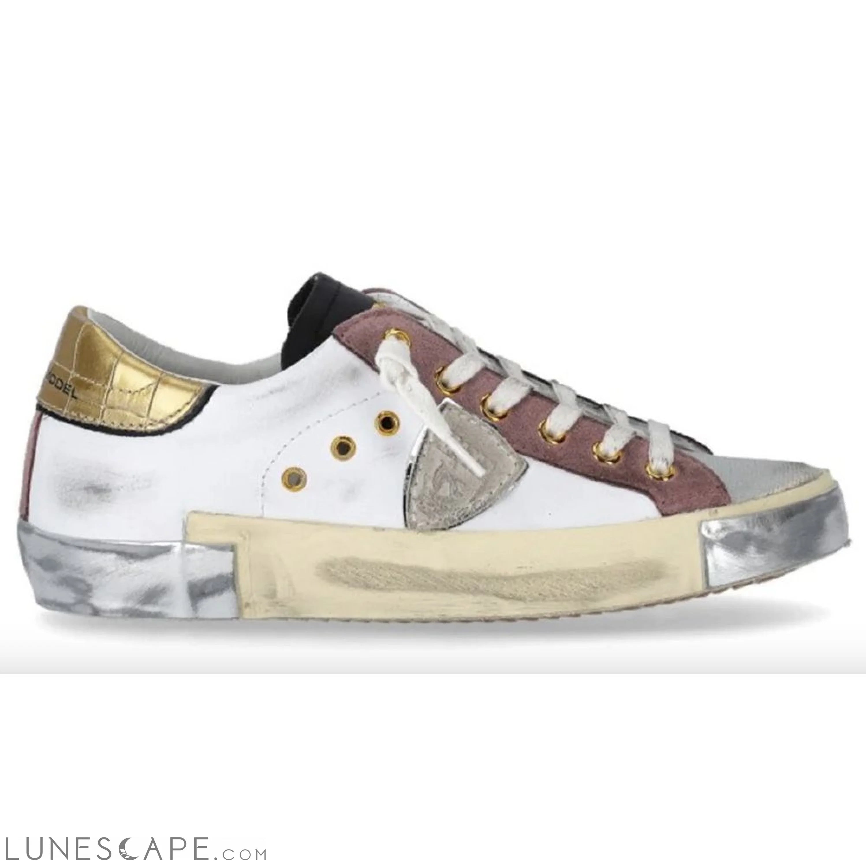 Philippe Model Elegant White Leather Sneakers with Suede Accents LUNESCAPE