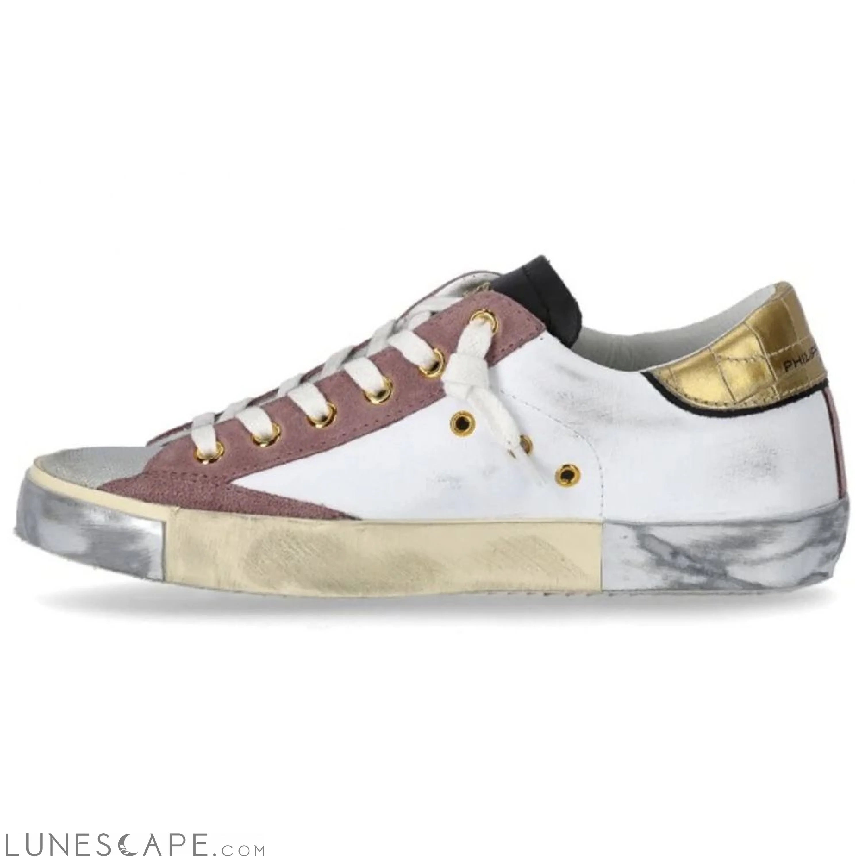 Philippe Model Elegant White Leather Sneakers with Suede Accents LUNESCAPE