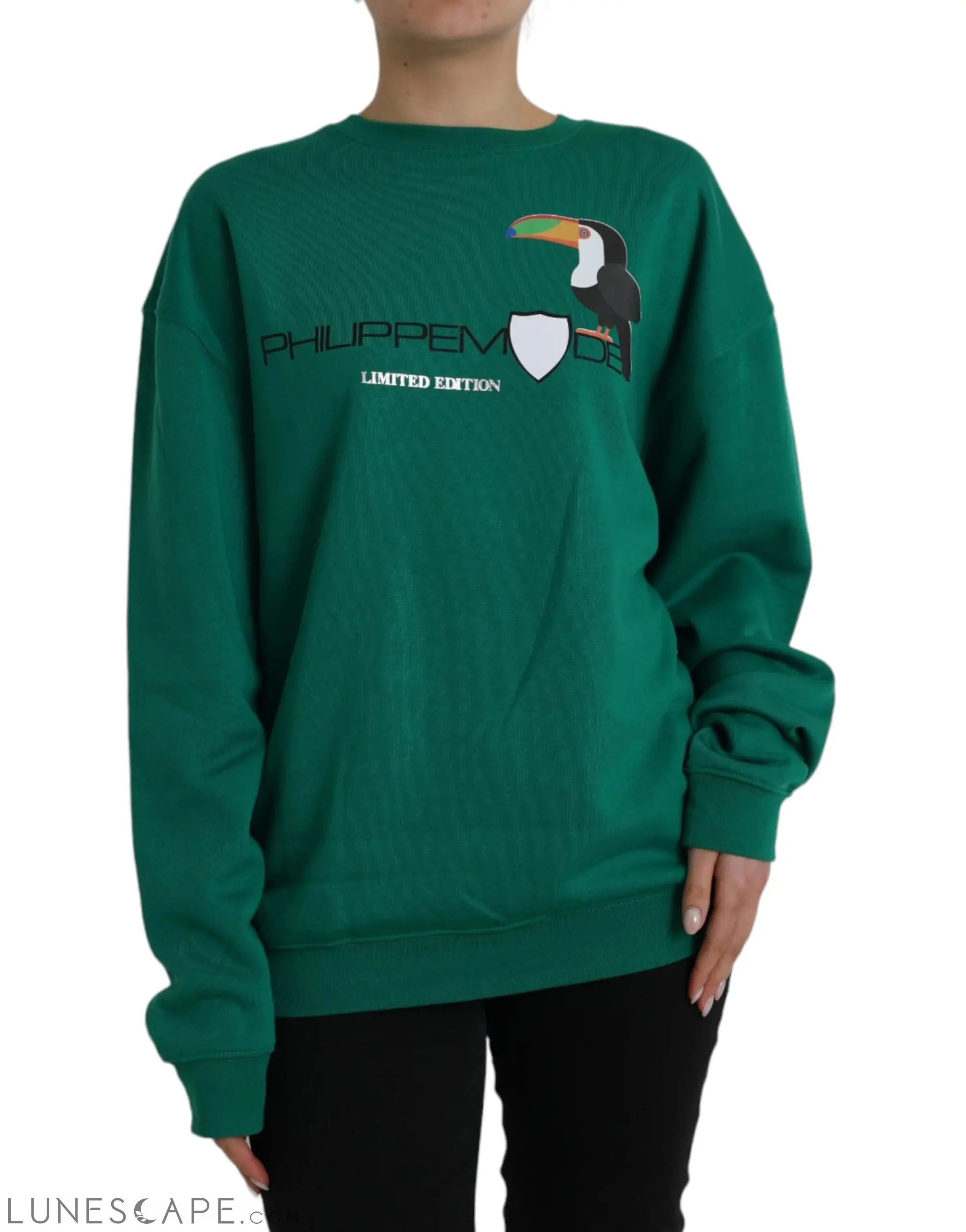 Philippe Model Green Cotton Logo Print Long Sleeves Pullover Sweater LUNESCAPE