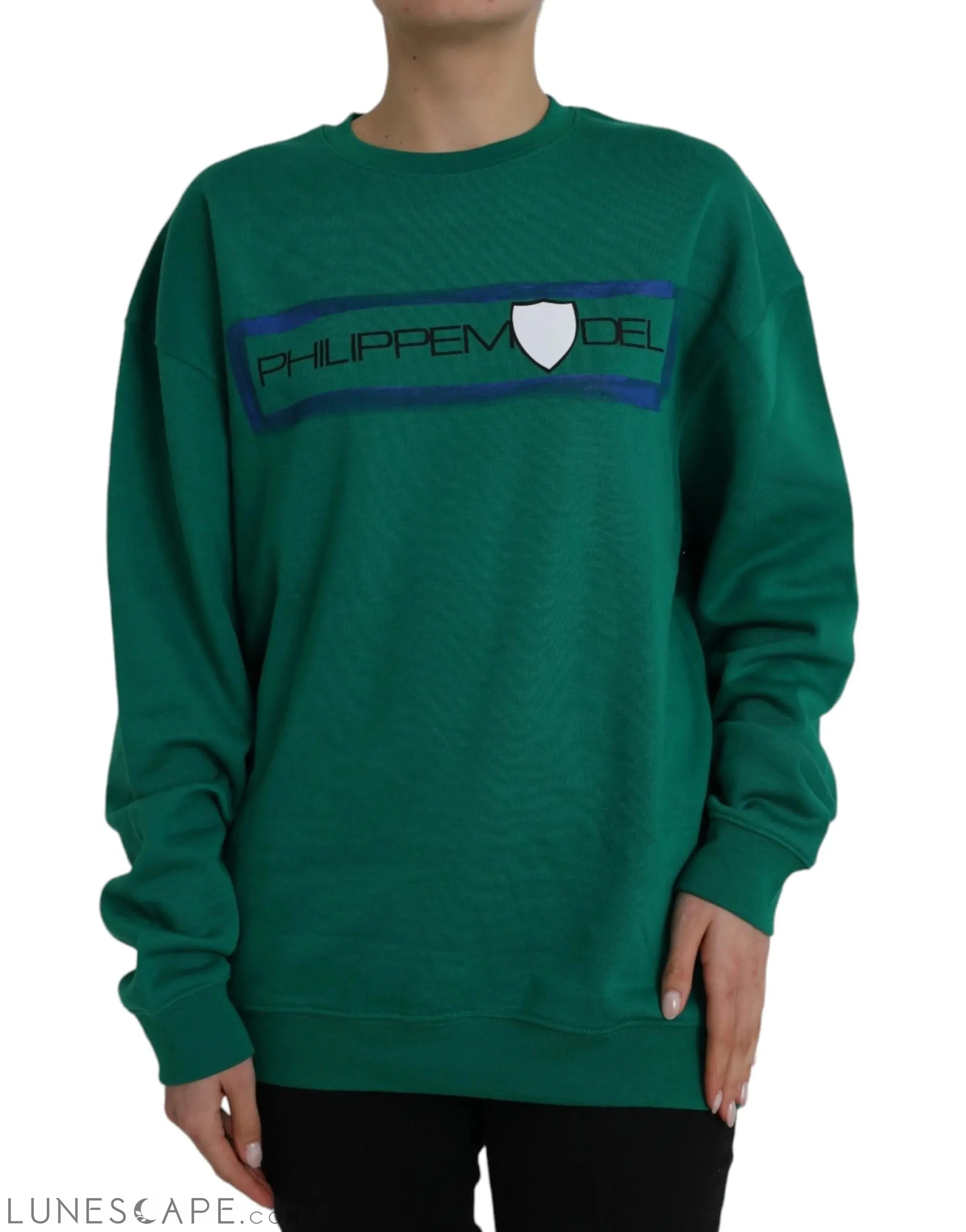 Philippe Model Green Cotton Logo Print Long Sleeves Pullover Sweater LUNESCAPE