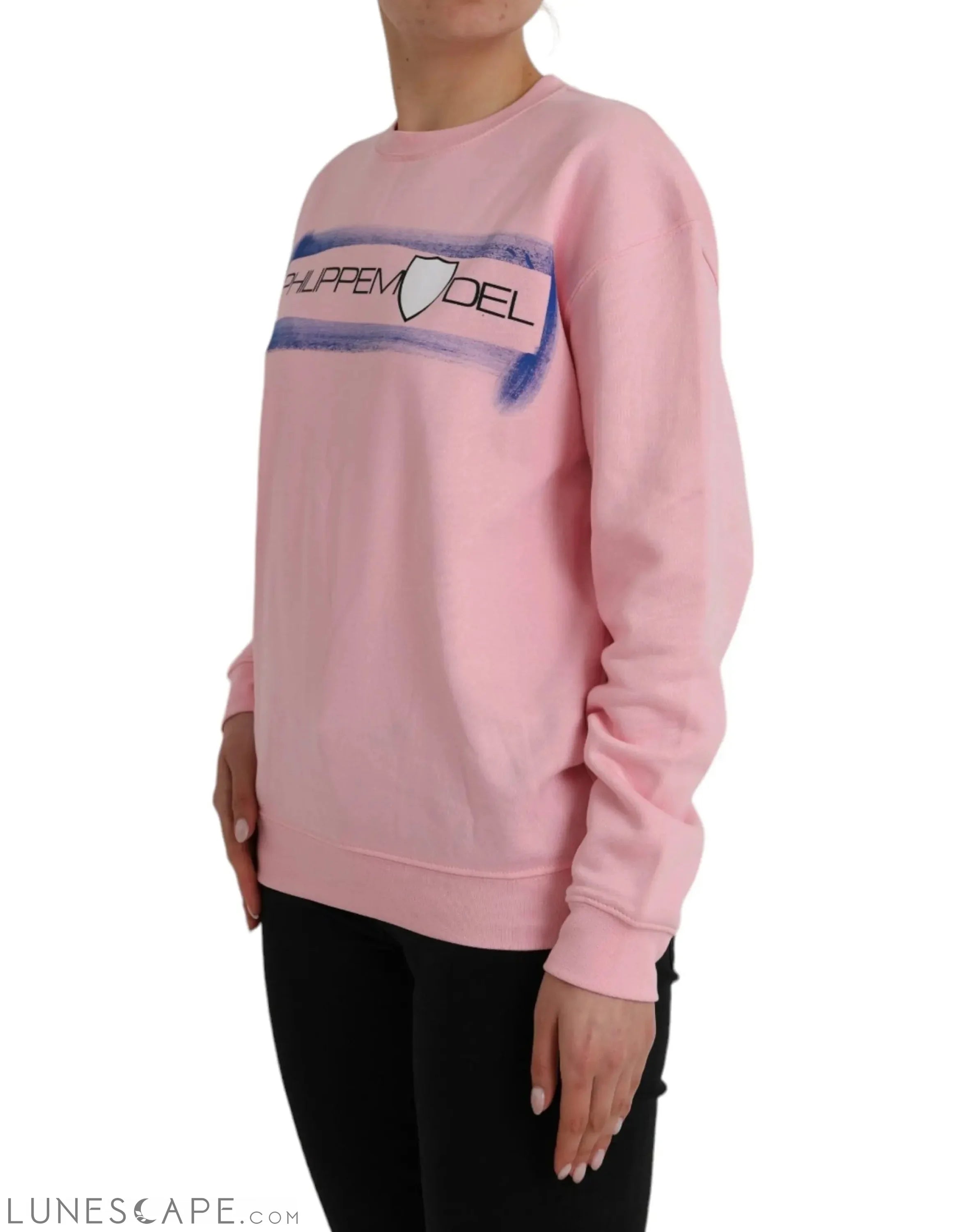 Philippe Model Pink Cotton Logo Print Long Sleeves Pullover Sweater LUNESCAPE