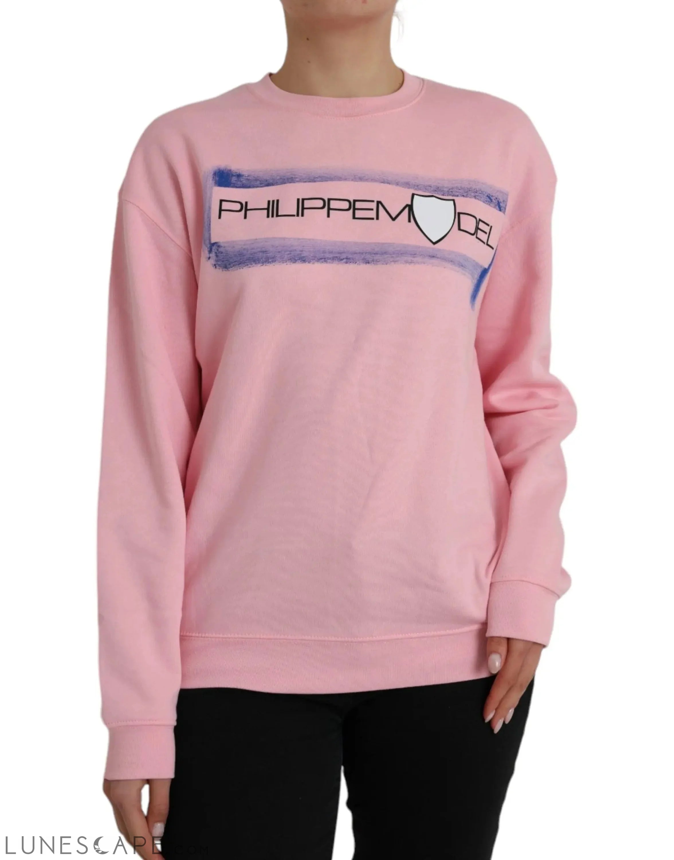 Philippe Model Pink Cotton Logo Print Long Sleeves Pullover Sweater LUNESCAPE