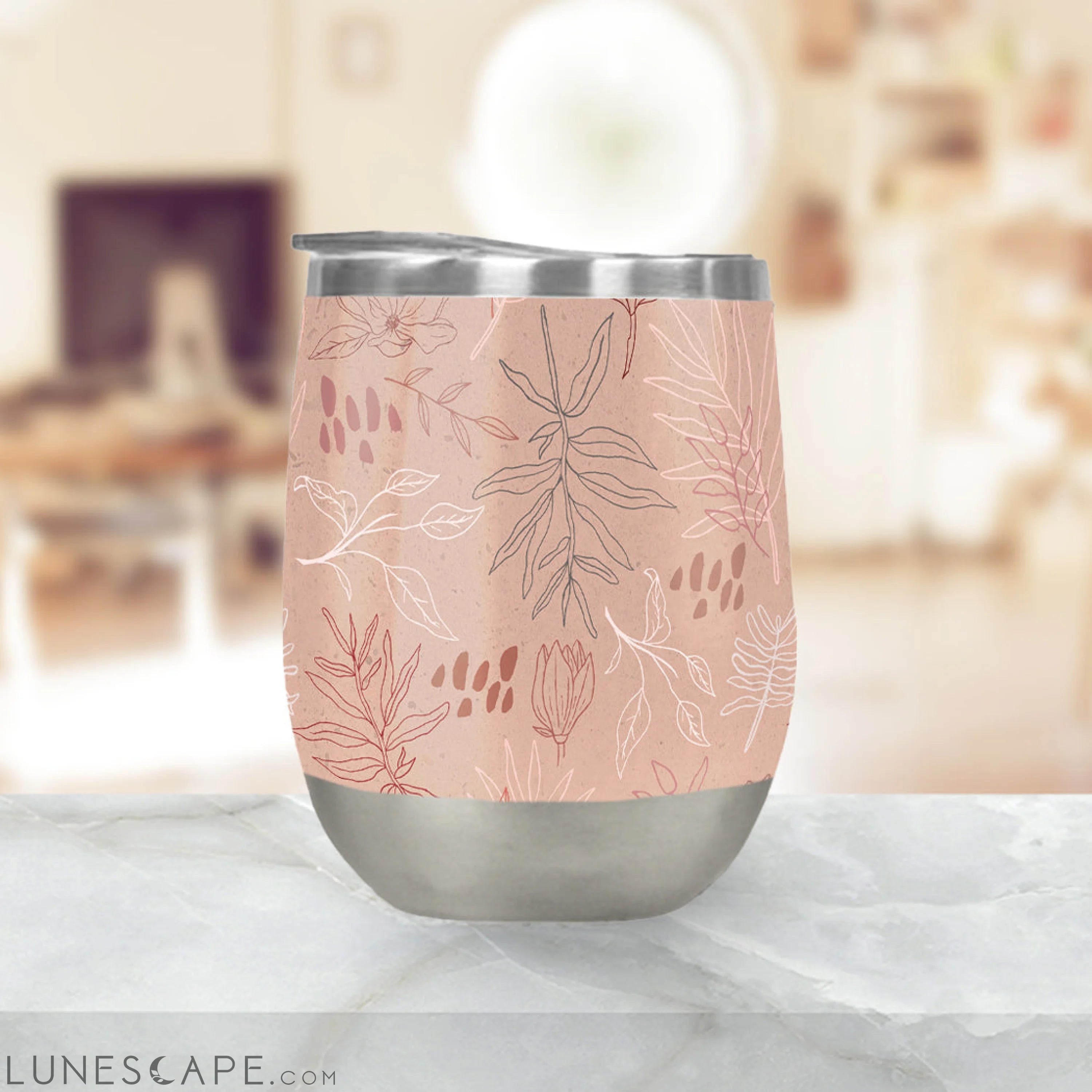 Pink Desert Leaf Wine Tumbler LUNESCAPE