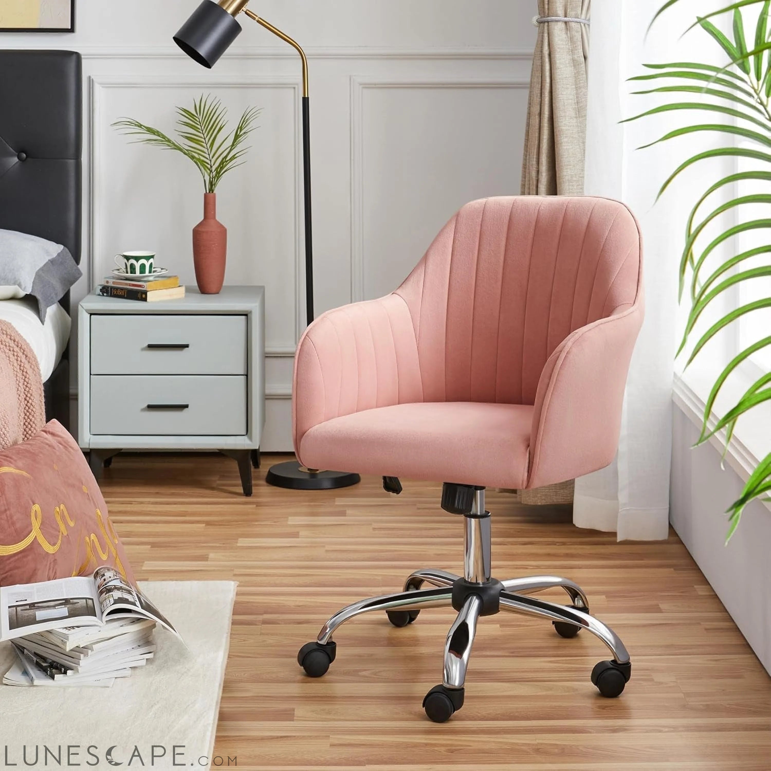 Pink Desk Chair Cute Office Chair Velvet Vanity Chair Desk Chair Comfy LUNESCAPE