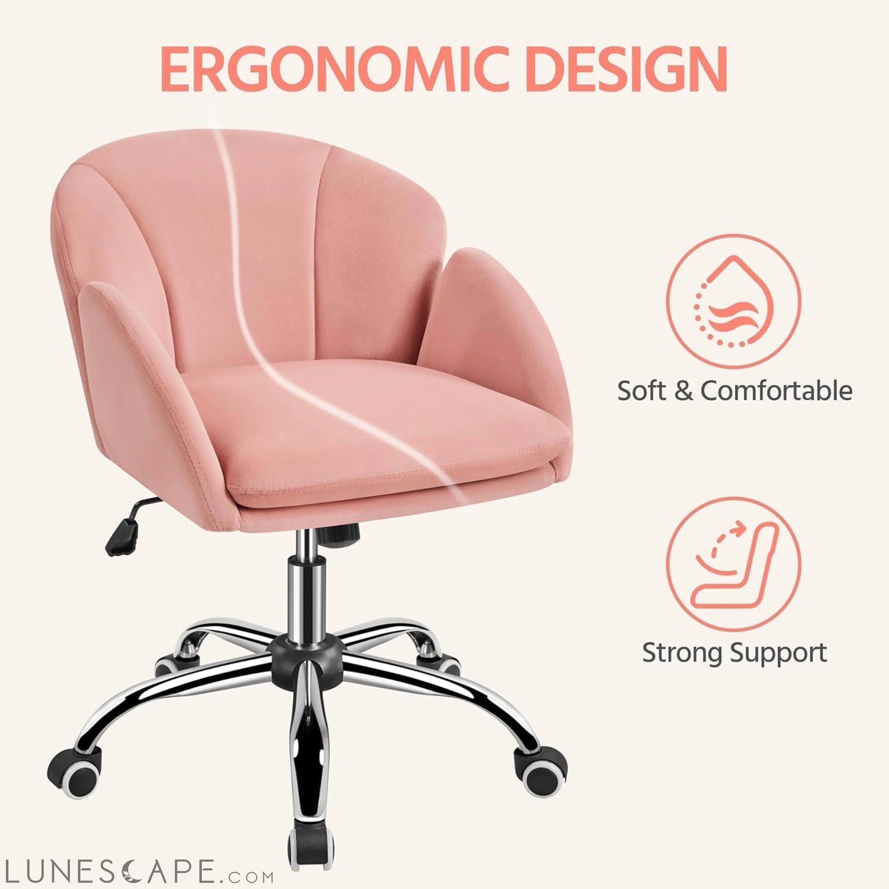 Pink Desk Chair Cute Velvet Chair for Home Office, Vanity Chair with LUNESCAPE