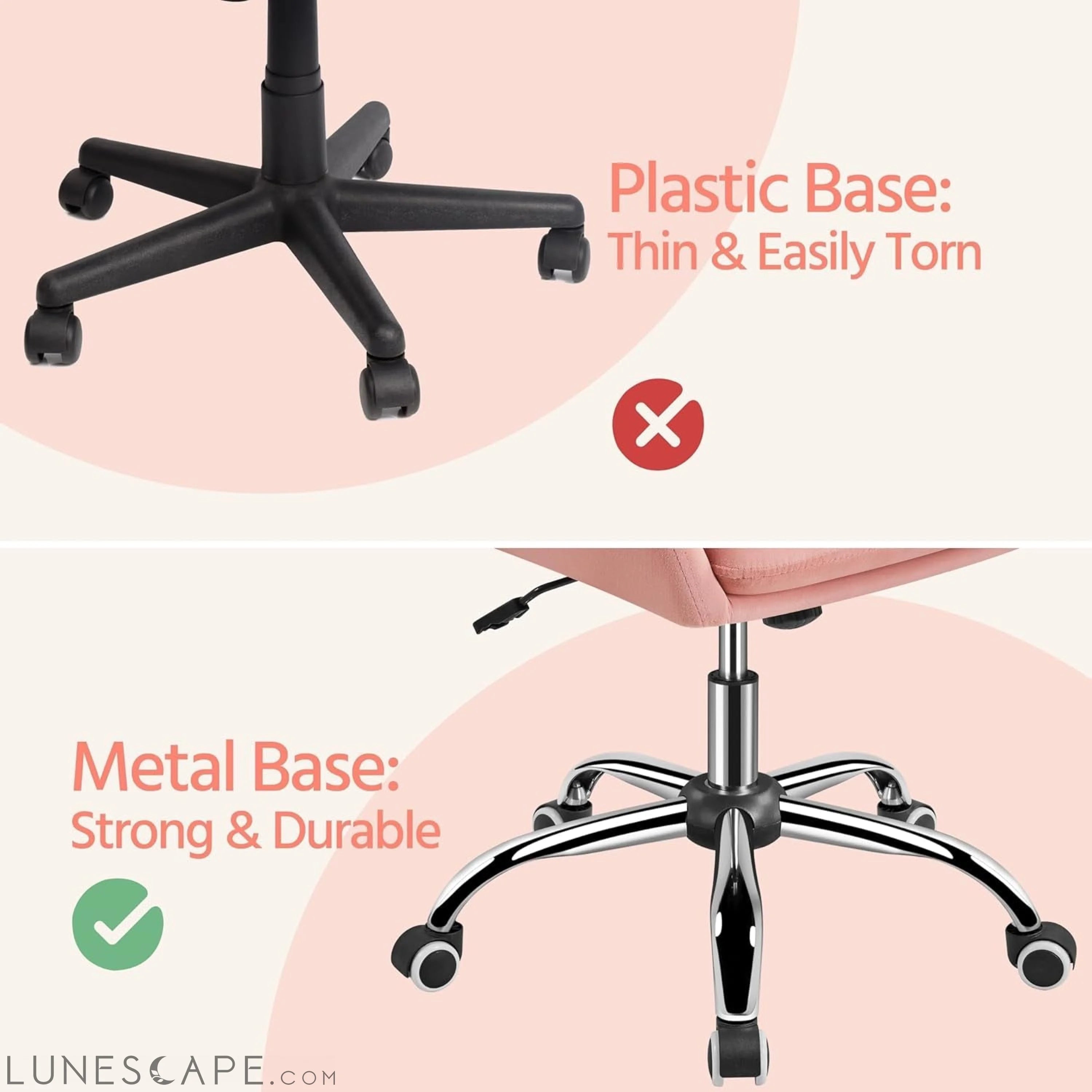 Pink Desk Chair Cute Velvet Chair for Home Office, Vanity Chair with LUNESCAPE