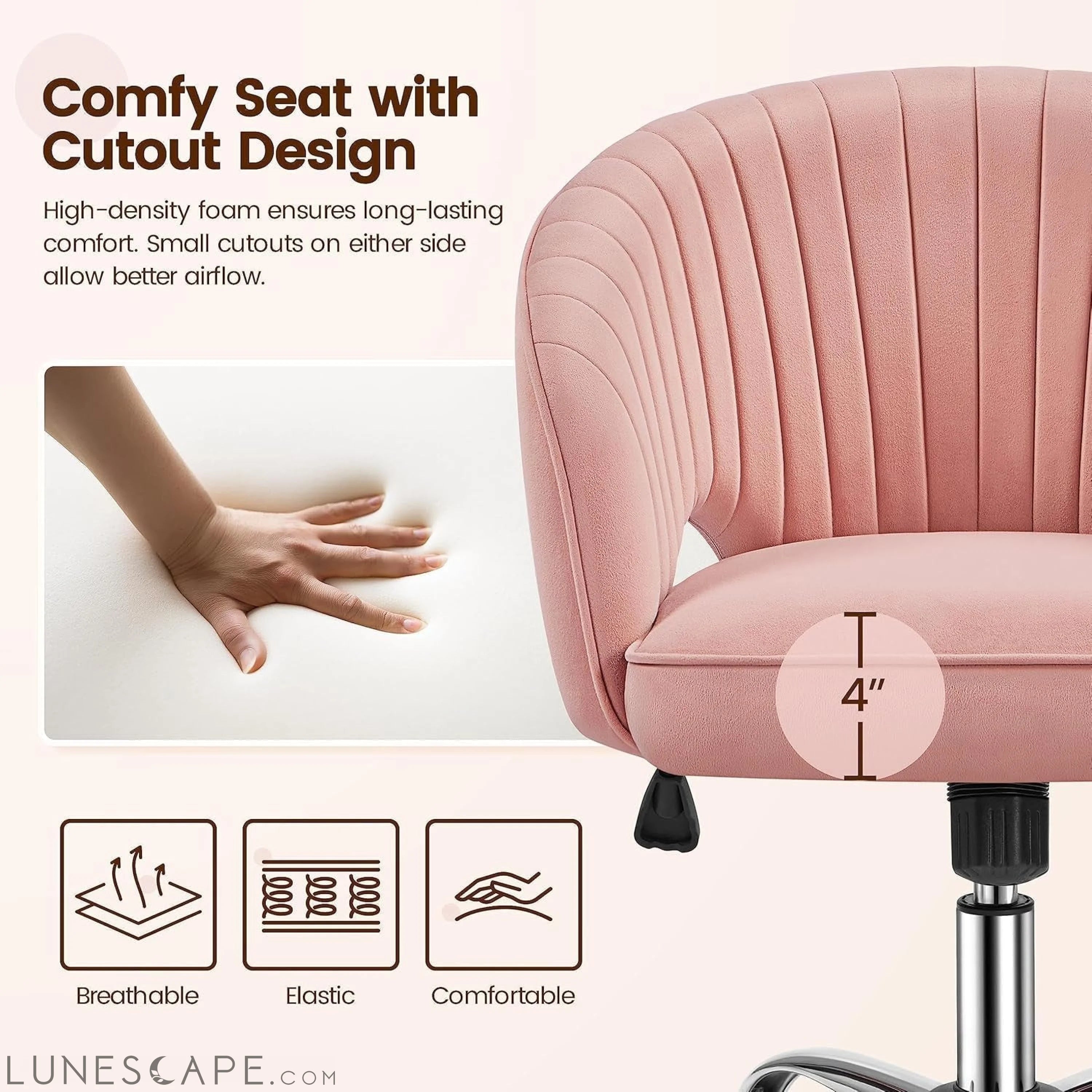 Pink Desk Chair Vanity Chair with Back Home Office Chair Cute Desk LUNESCAPE