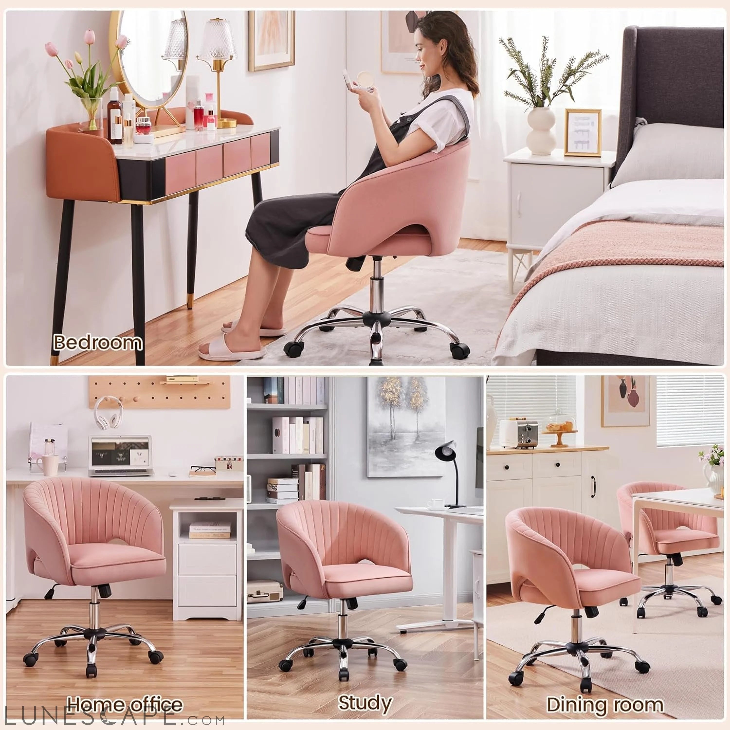 Pink Desk Chair Vanity Chair with Back Home Office Chair Cute Desk LUNESCAPE