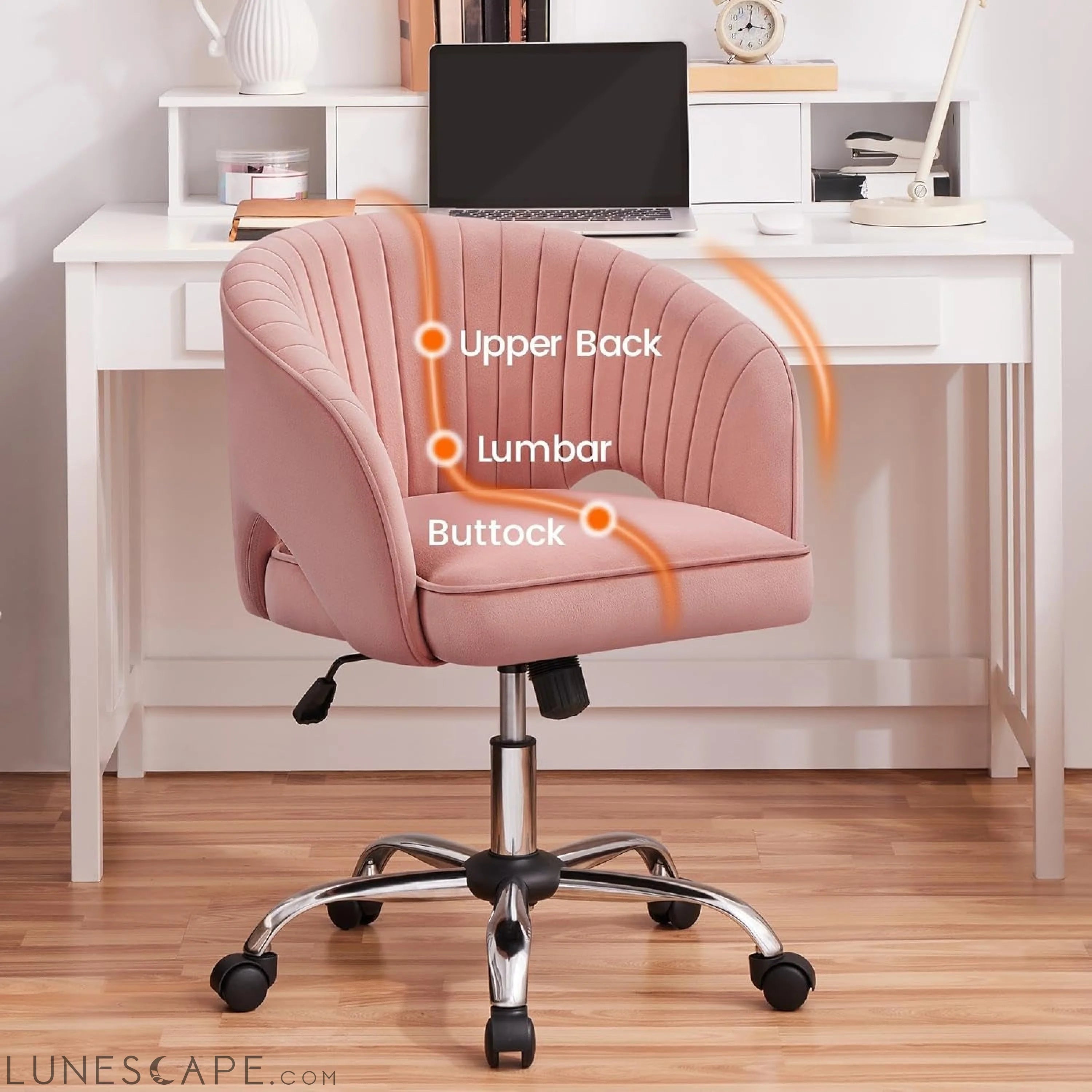 Pink Desk Chair Vanity Chair with Back Home Office Chair Cute Desk LUNESCAPE