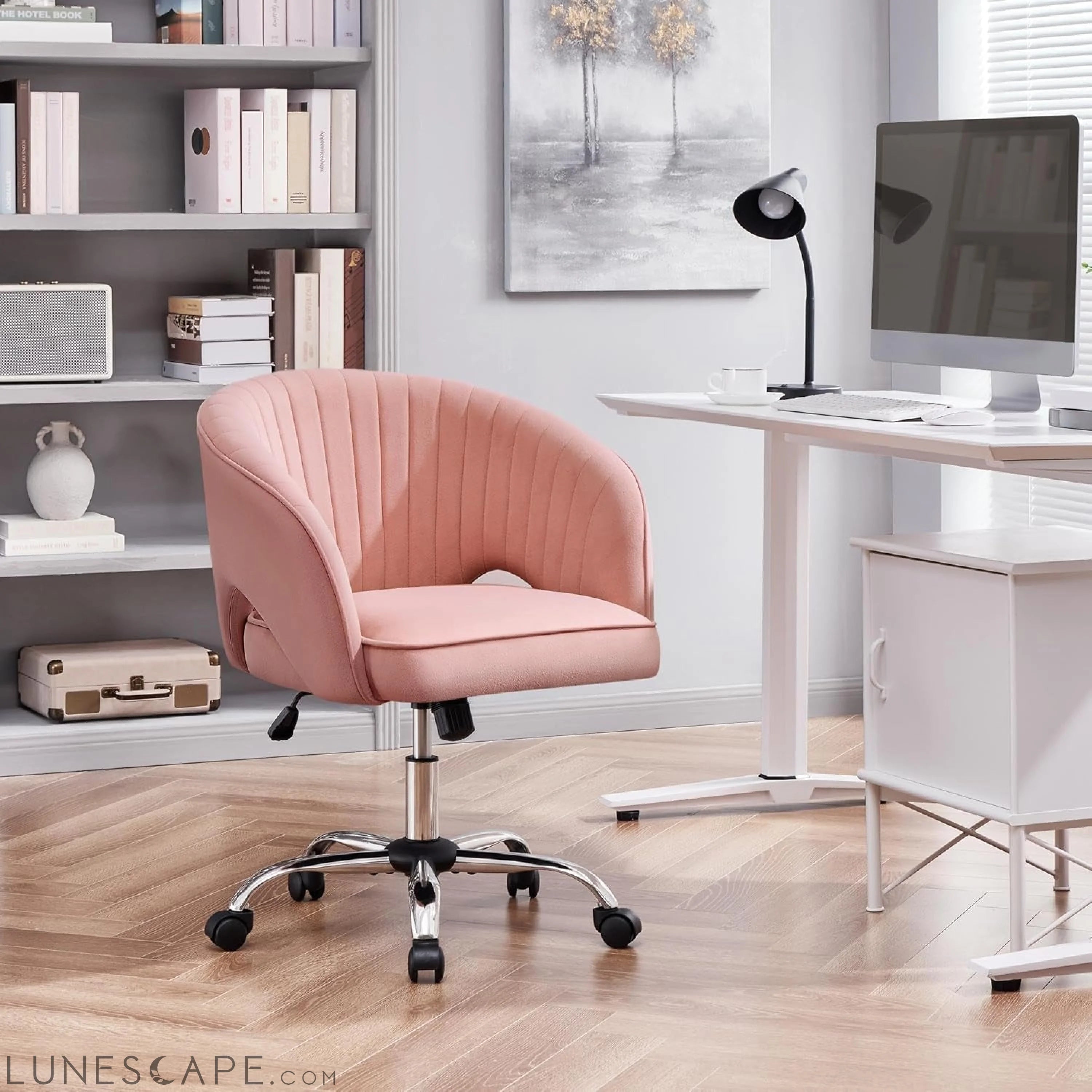 Pink Desk Chair Vanity Chair with Back Home Office Chair Cute Desk LUNESCAPE