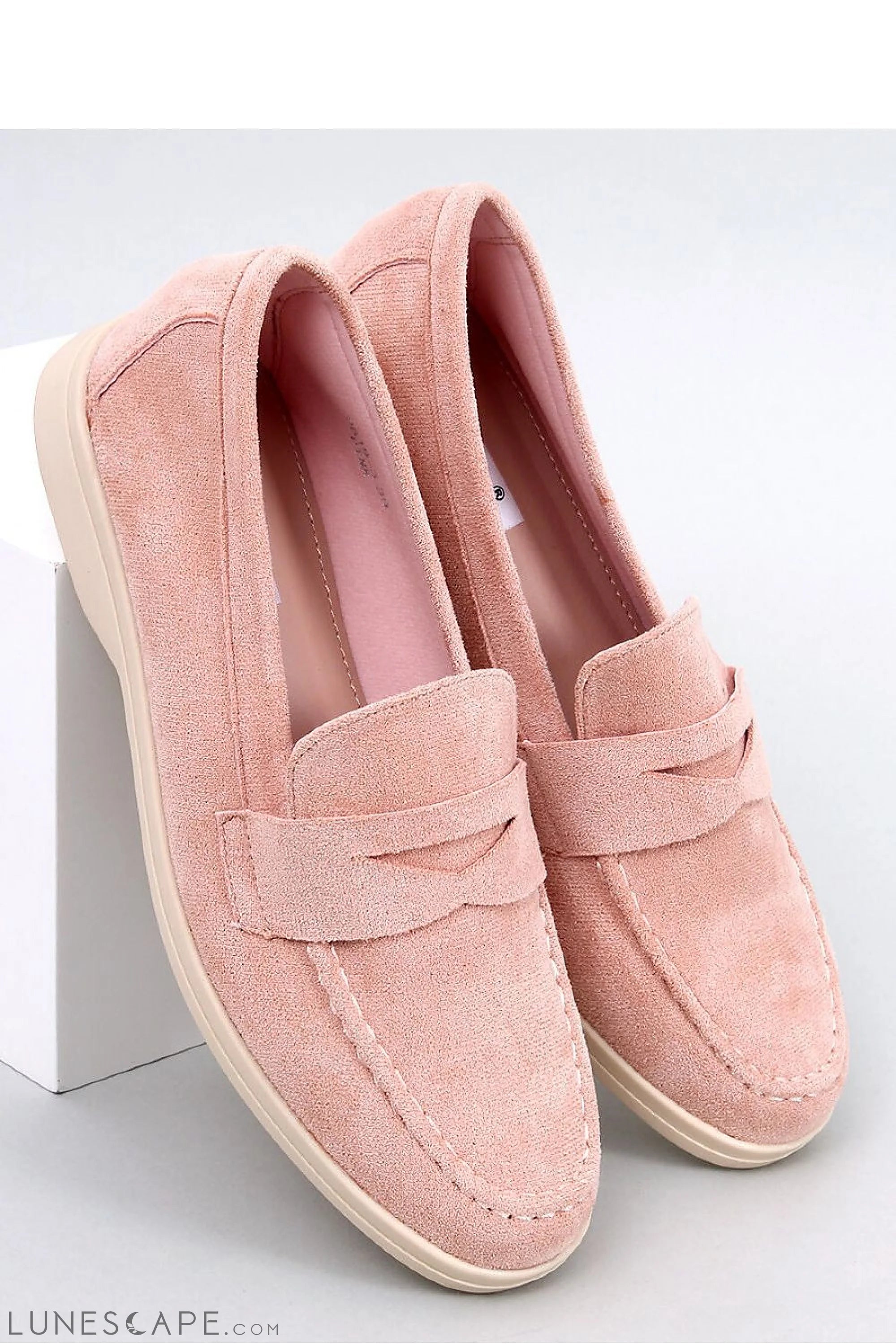 Pink Eco-Suede Penny Bar Almond Toe Women’s Loafers LUNESCAPE