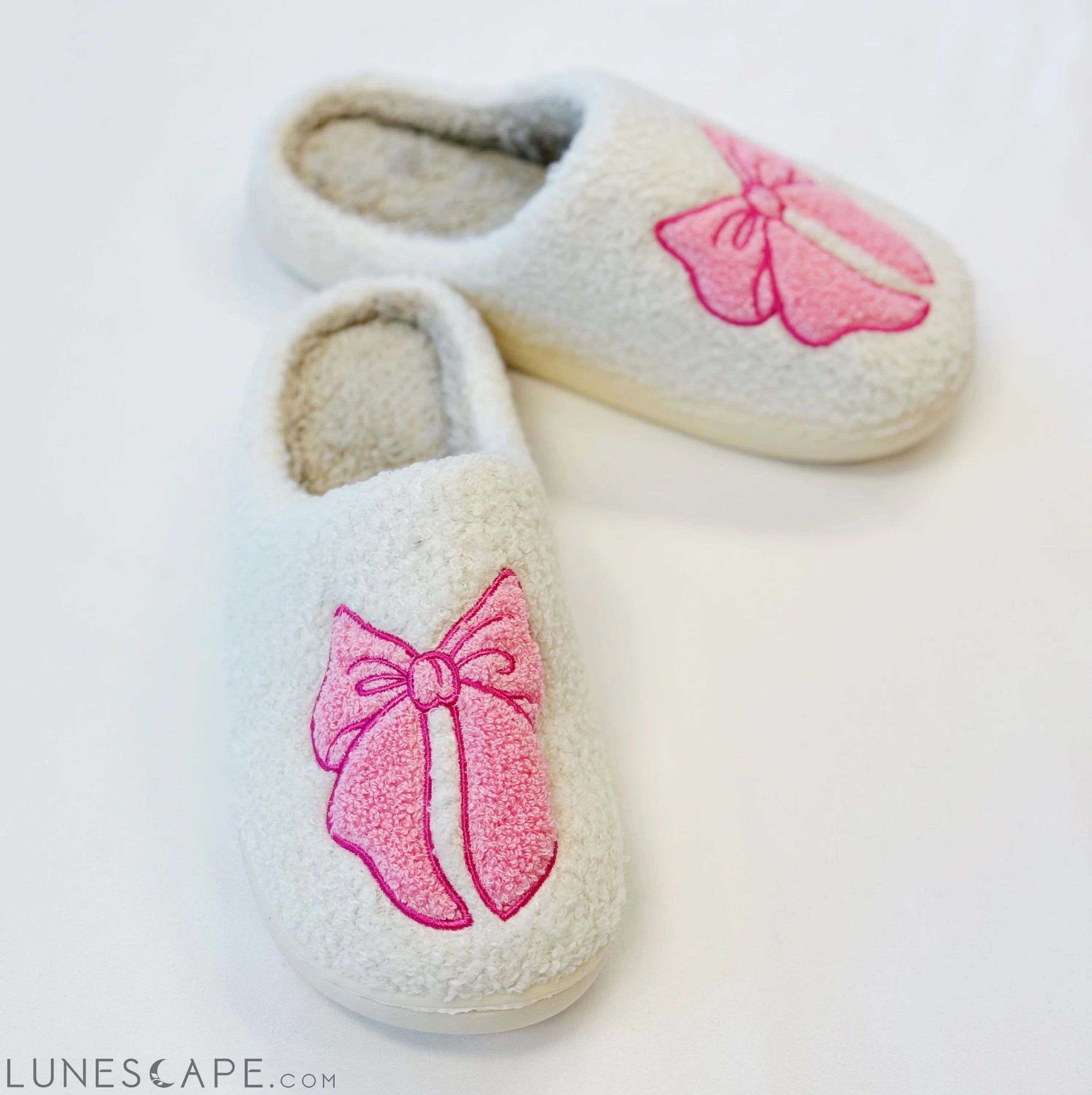 Pink Lounge Bow Cozy Slippers LUNESCAPE