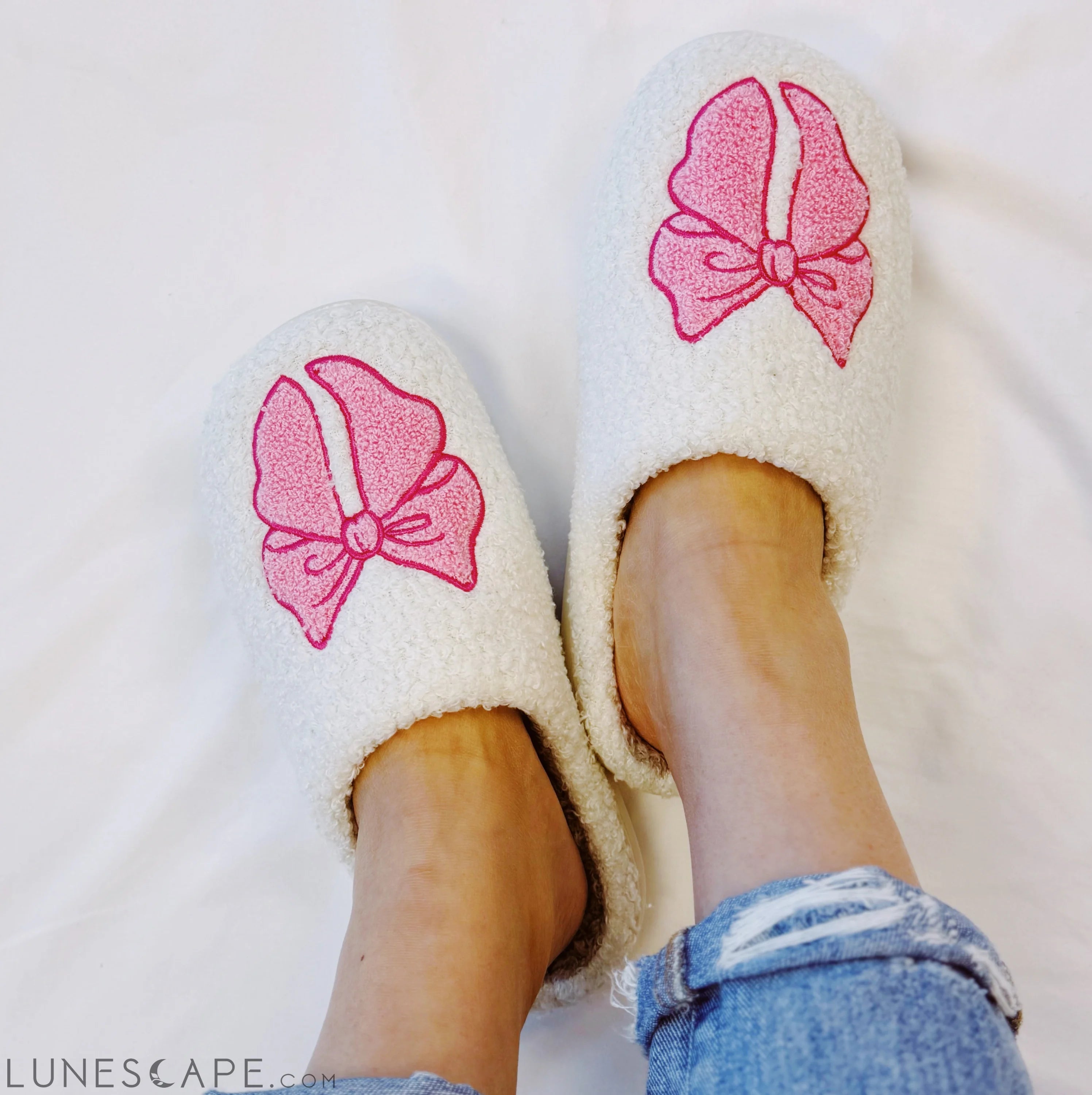 Pink Lounge Bow Cozy Slippers LUNESCAPE