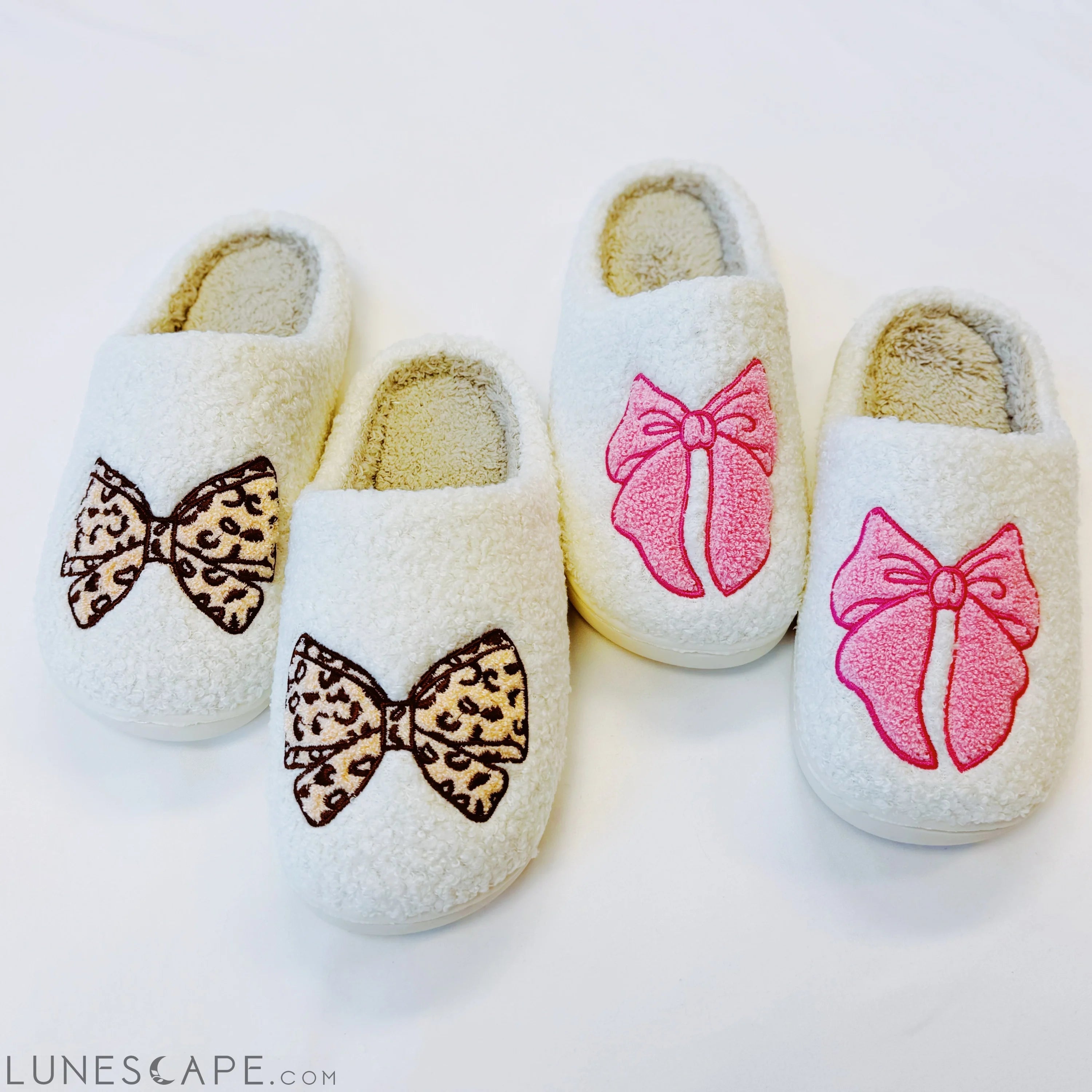 Pink Lounge Bow Cozy Slippers LUNESCAPE
