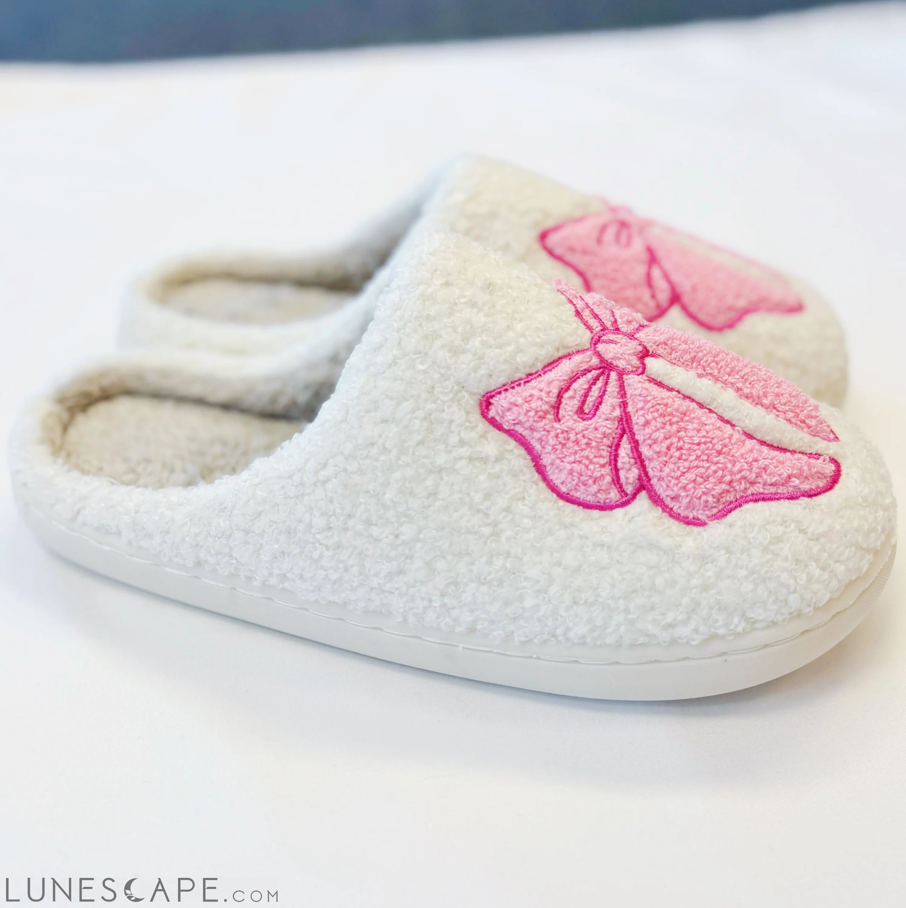 Pink Lounge Bow Cozy Slippers LUNESCAPE