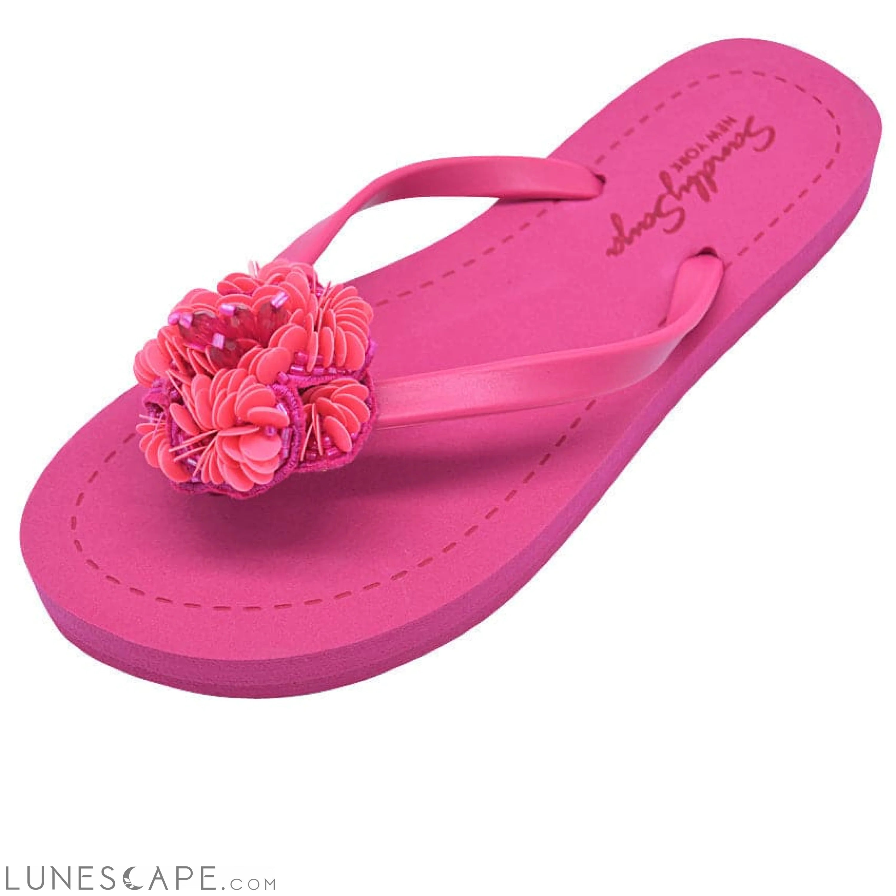 Pink Noho Flower- Embroidered Flat Flip Flops Sandal LUNESCAPE