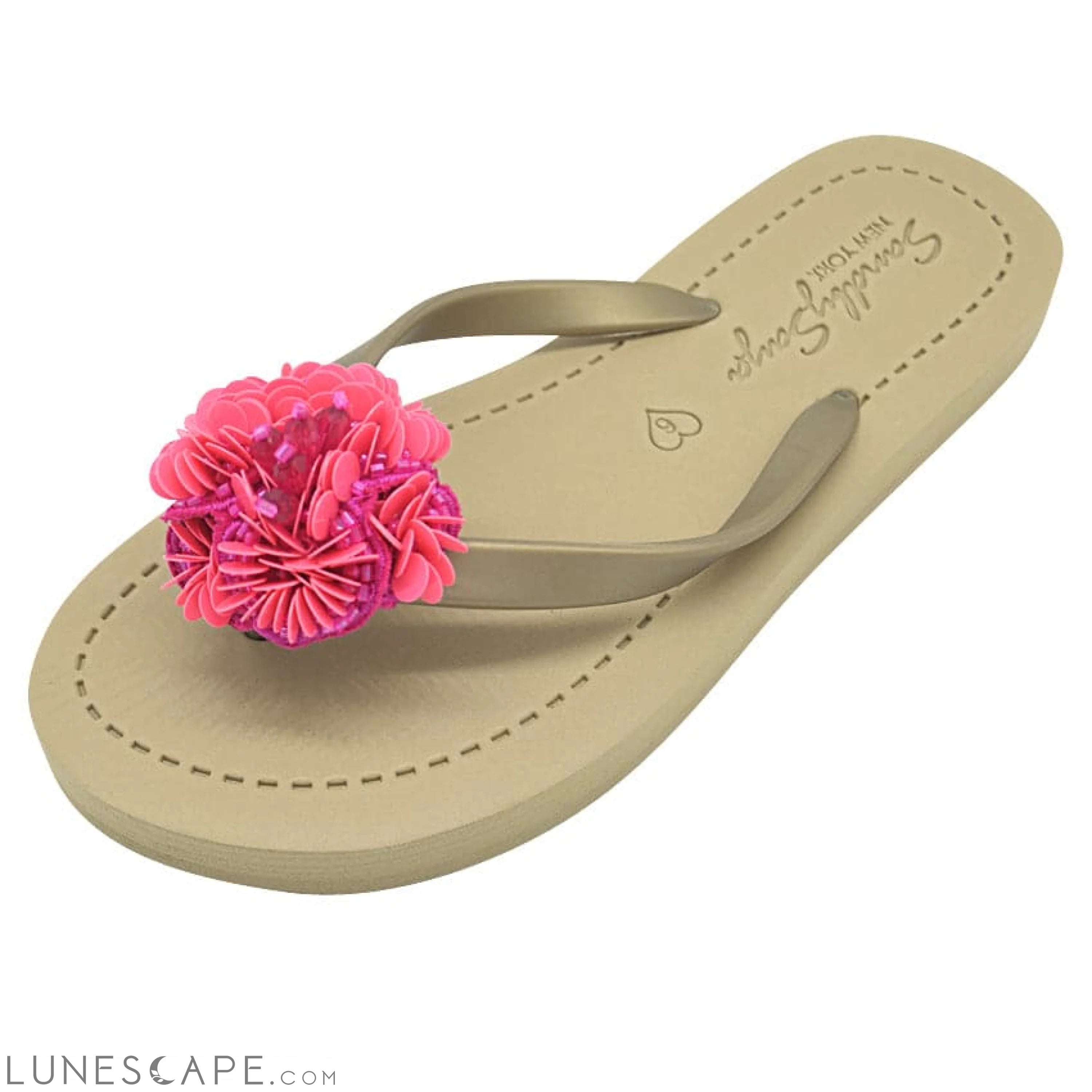 Pink Noho Flower- Embroidered Flat Flip Flops Sandal LUNESCAPE