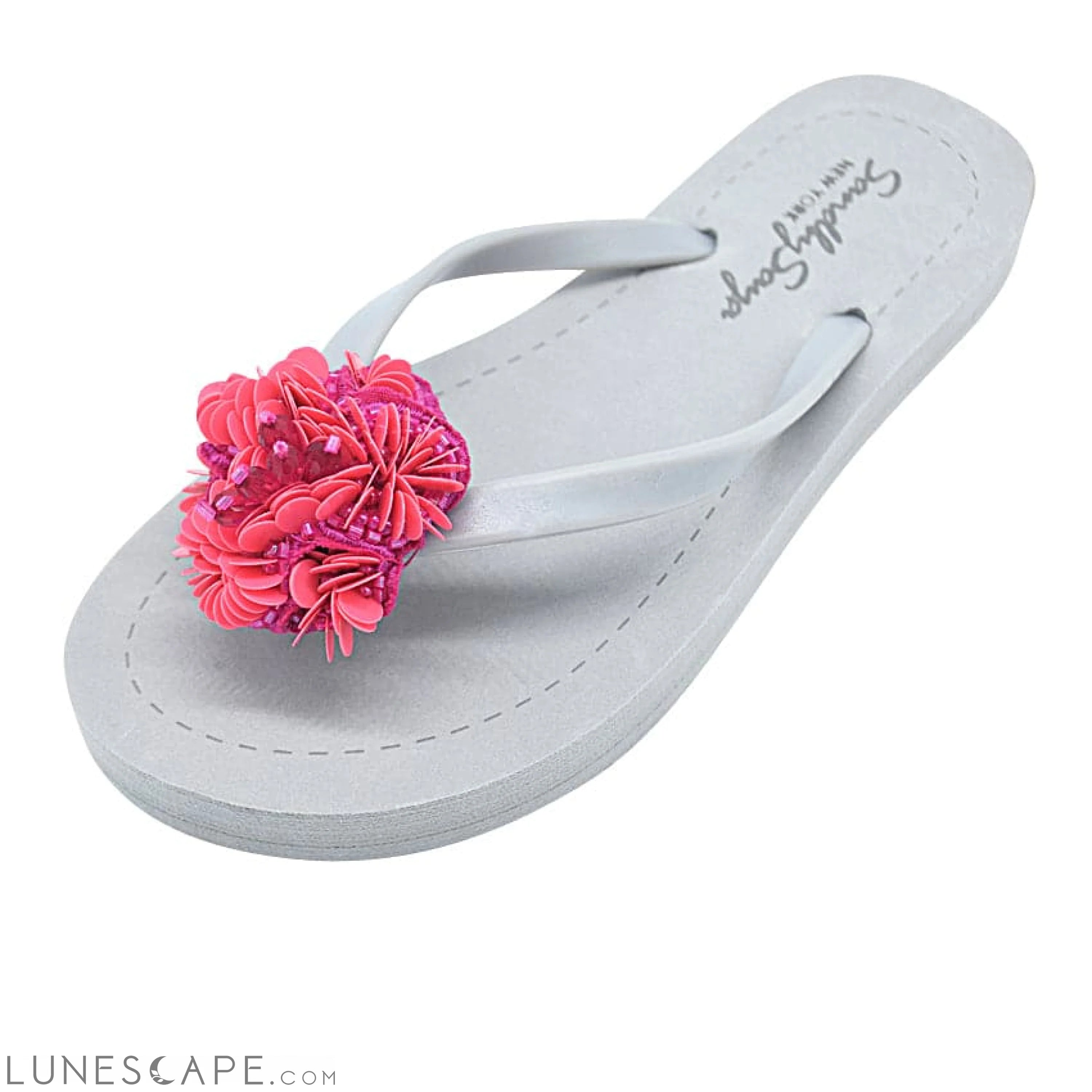 Pink Noho Flower- Embroidered Flat Flip Flops Sandal LUNESCAPE