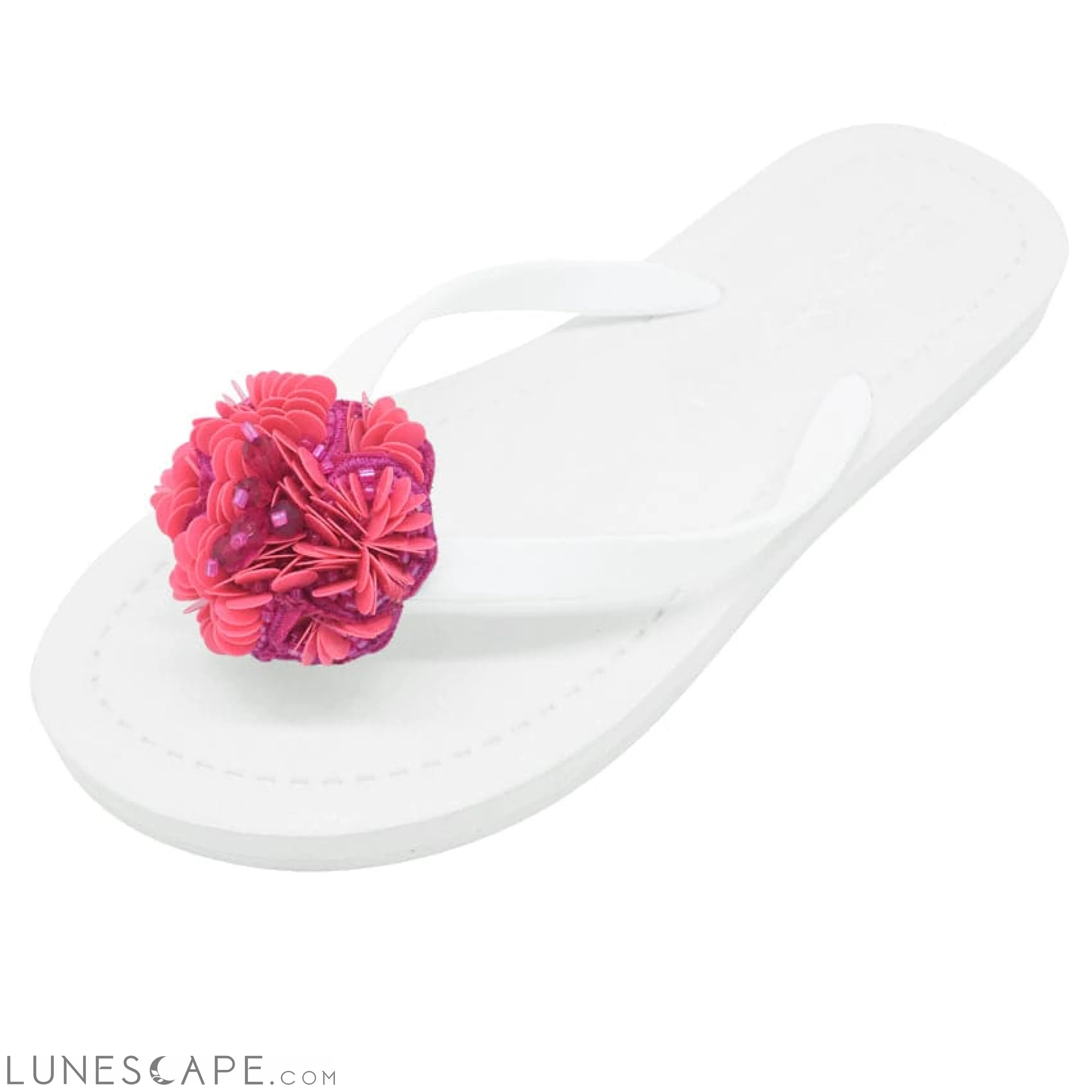 Pink Noho Flower- Embroidered Flat Flip Flops Sandal LUNESCAPE