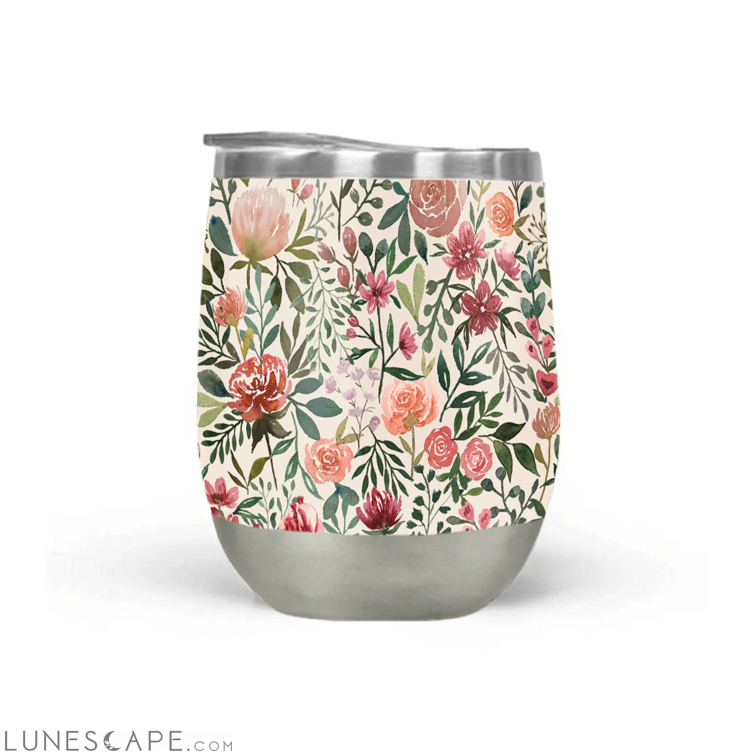 Pink Spring Flowers Stemless Wine Tumbler LUNESCAPE