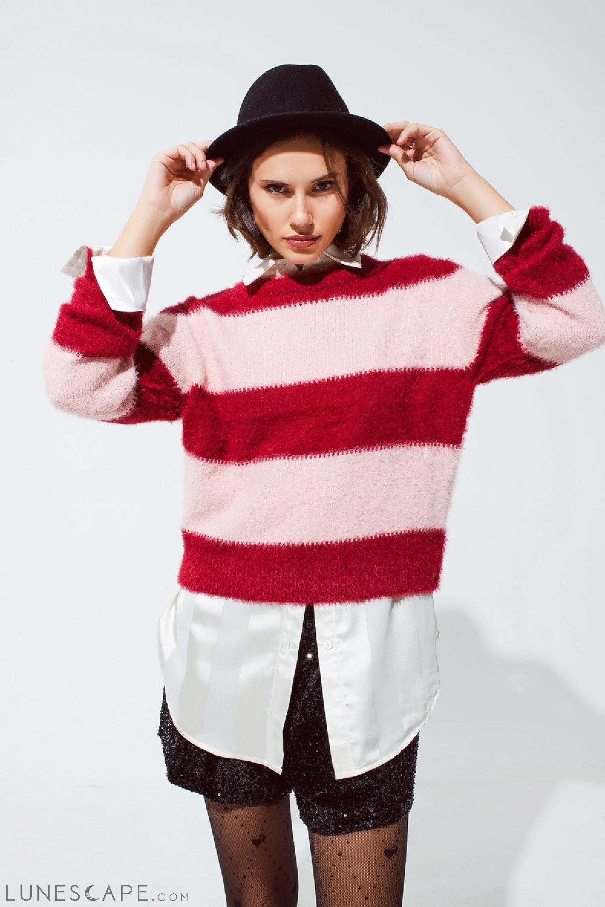 Pink Sweater With Stripes and a Crew Neck LUNESCAPE