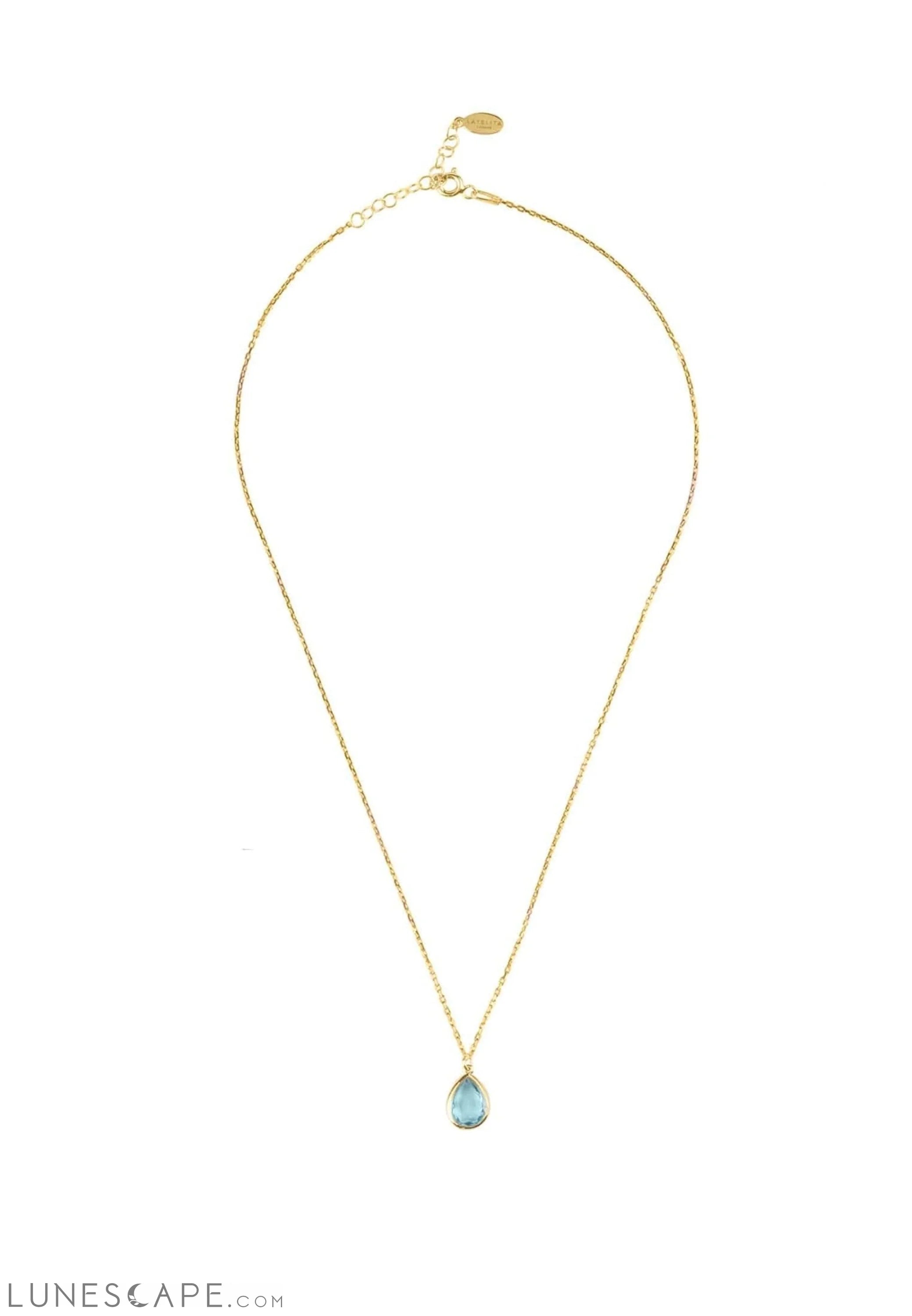 Pisa Mini Teardrop Necklace Gold Blue Topaz LUNESCAPE