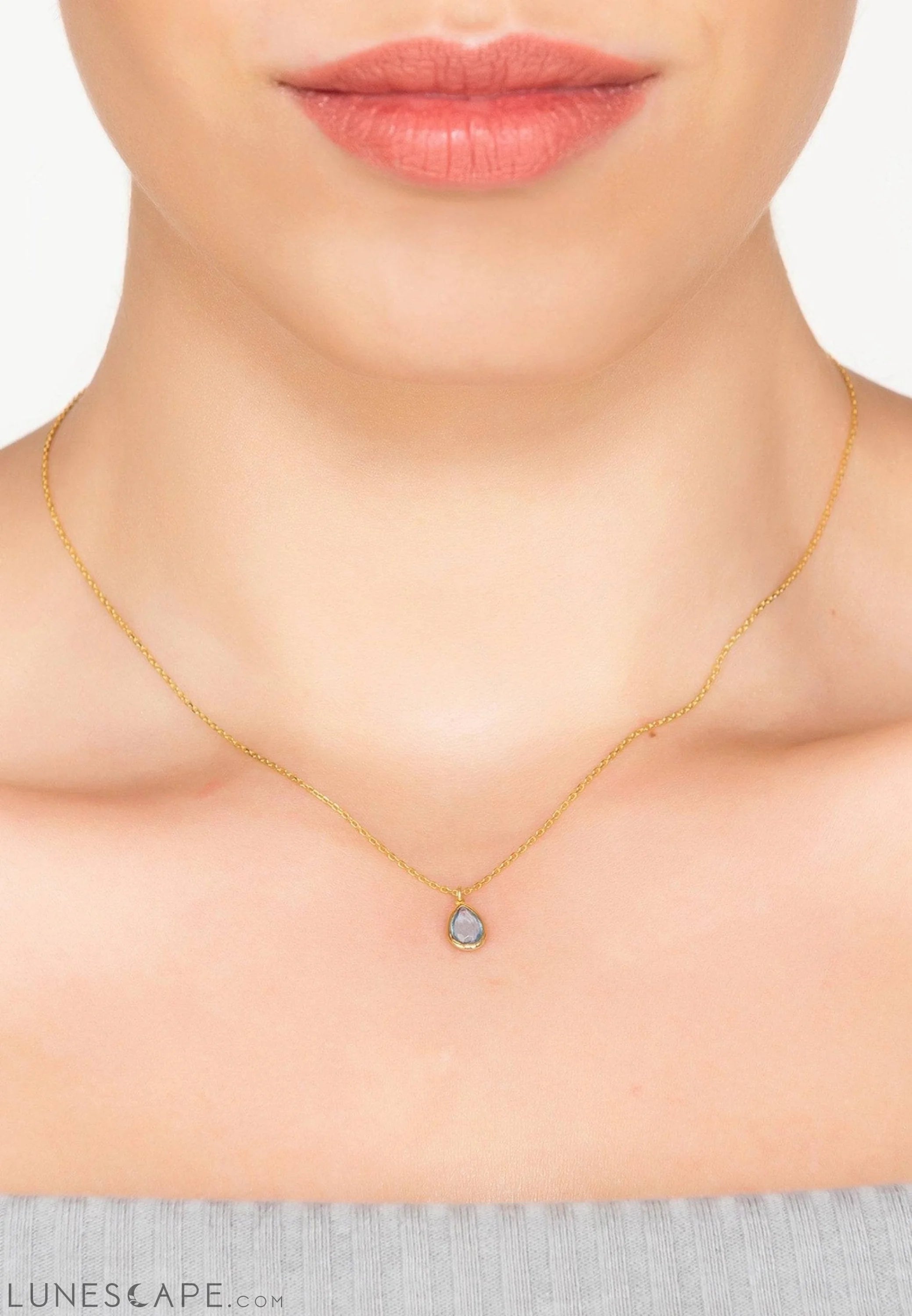 Pisa Mini Teardrop Necklace Gold Blue Topaz LUNESCAPE