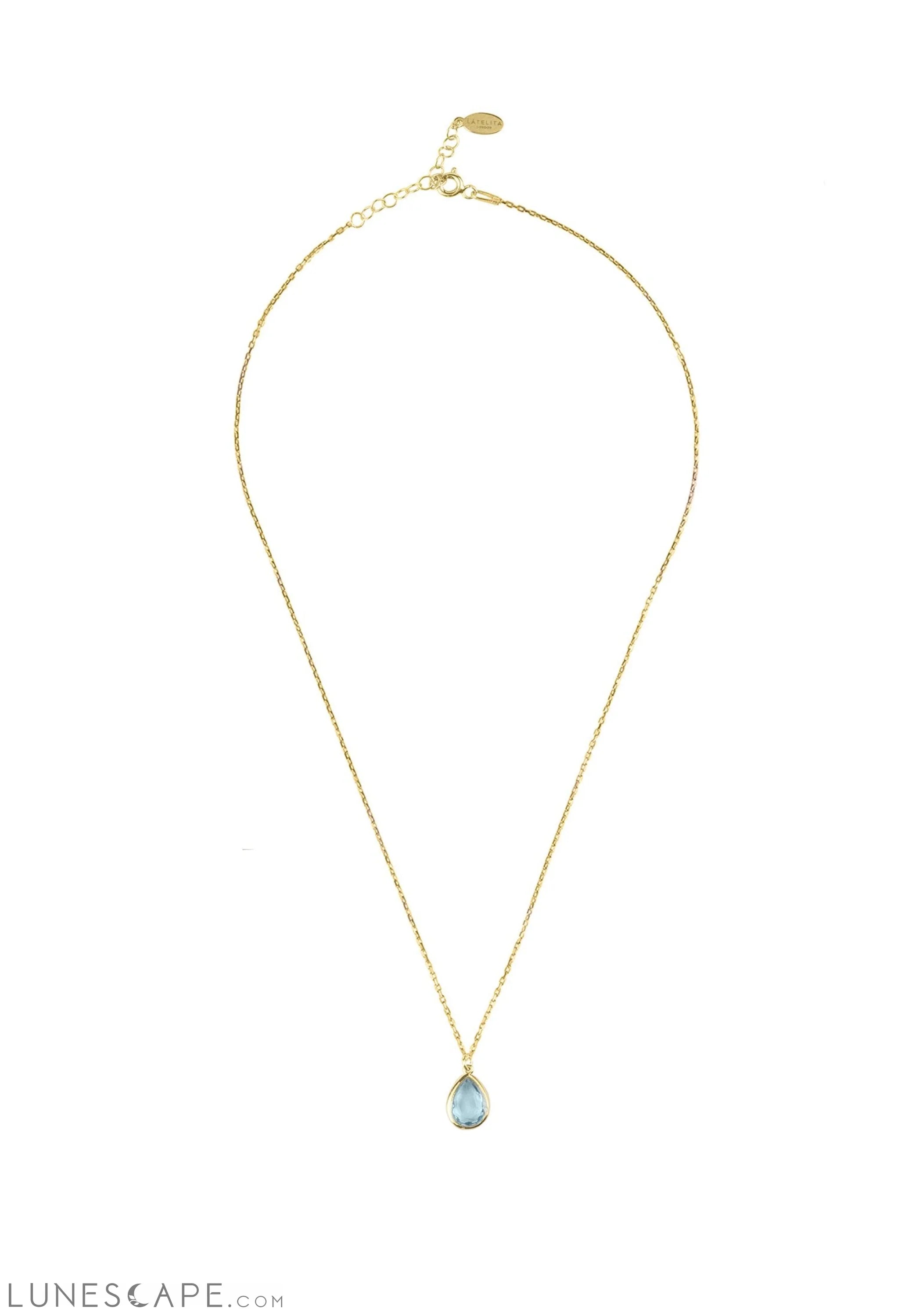 Pisa Mini Teardrop Necklace Gold Blue Topaz LUNESCAPE