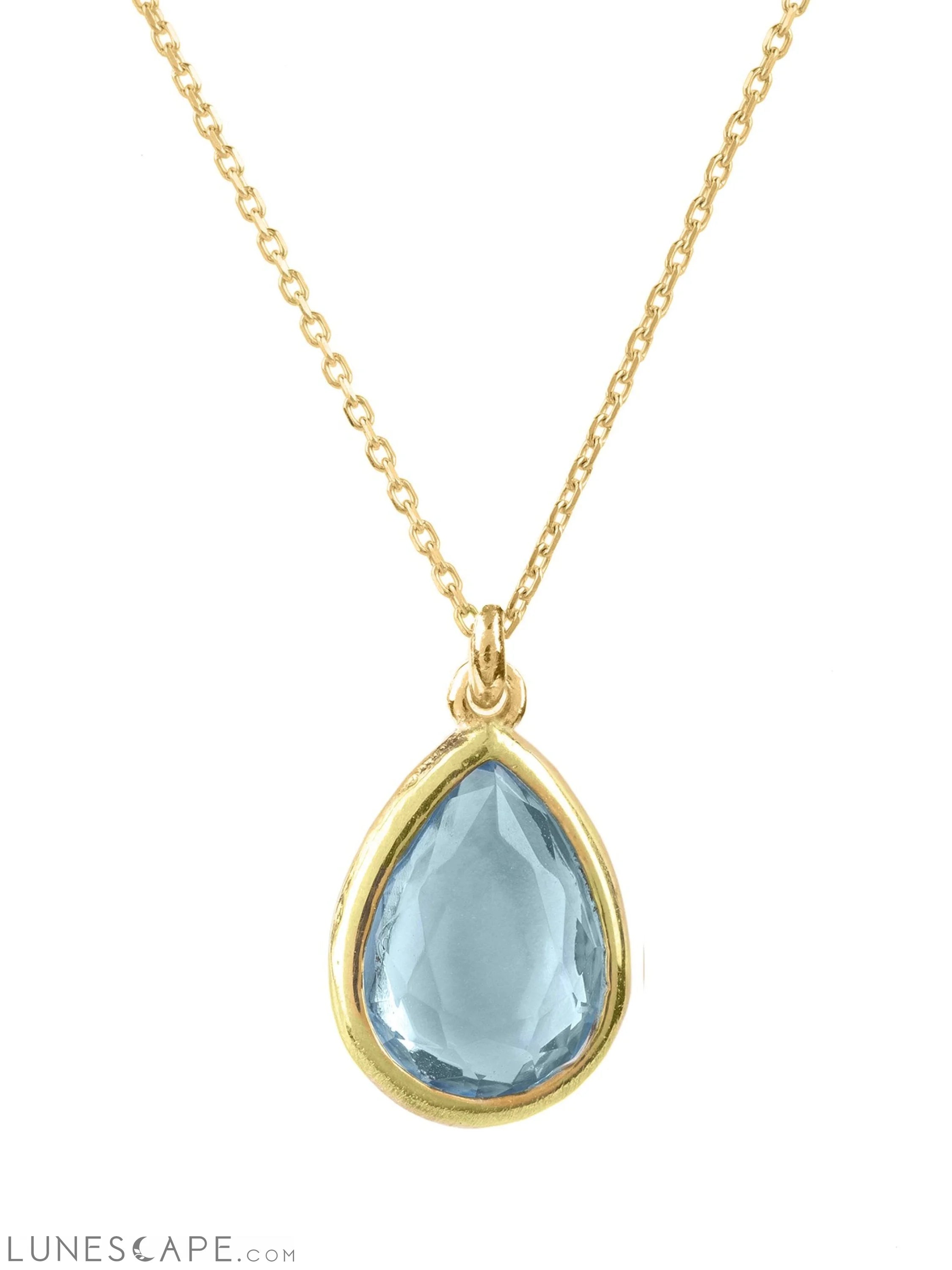Pisa Mini Teardrop Necklace Gold Blue Topaz LUNESCAPE