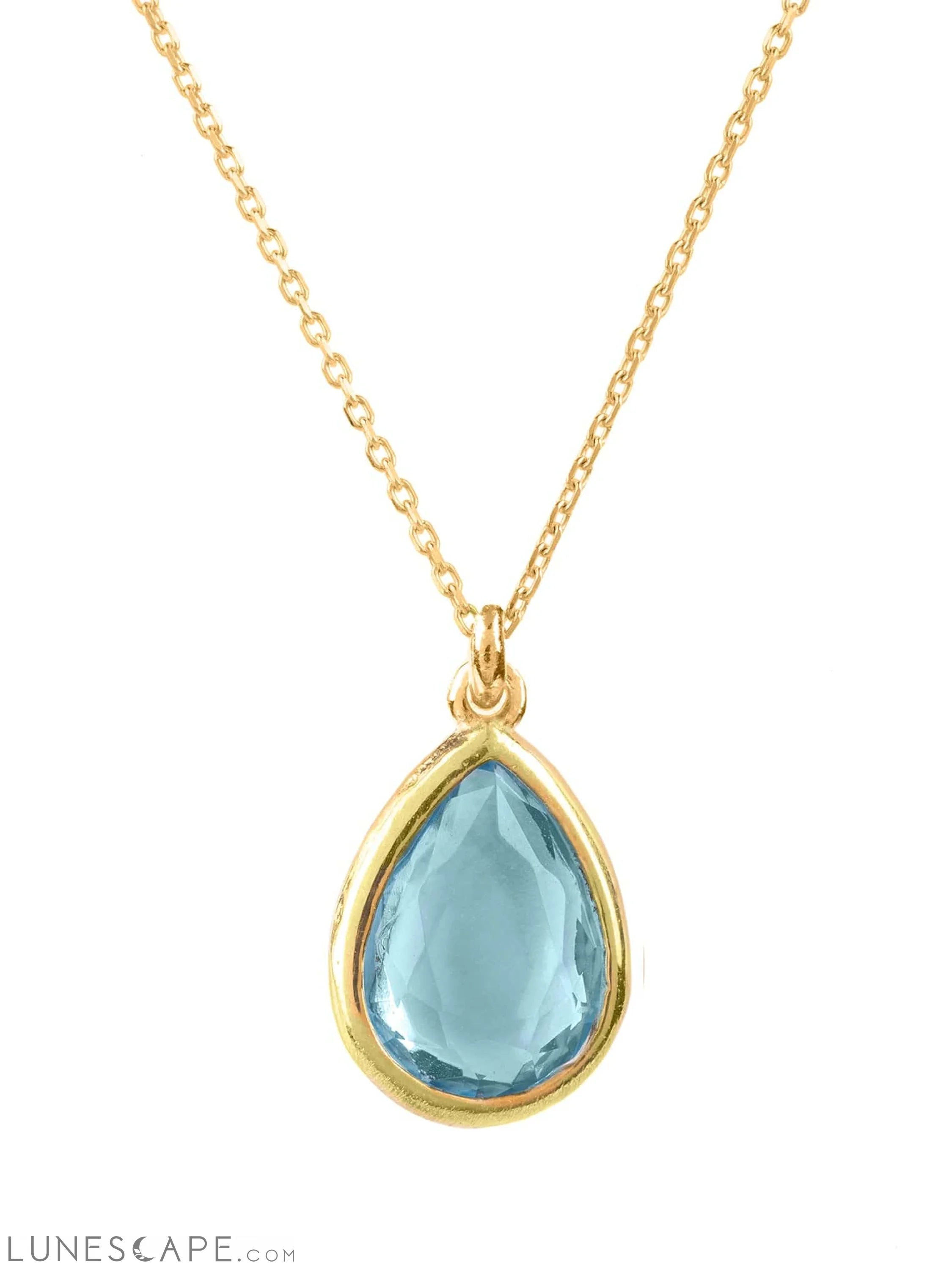 Pisa Mini Teardrop Necklace Gold Blue Topaz LUNESCAPE