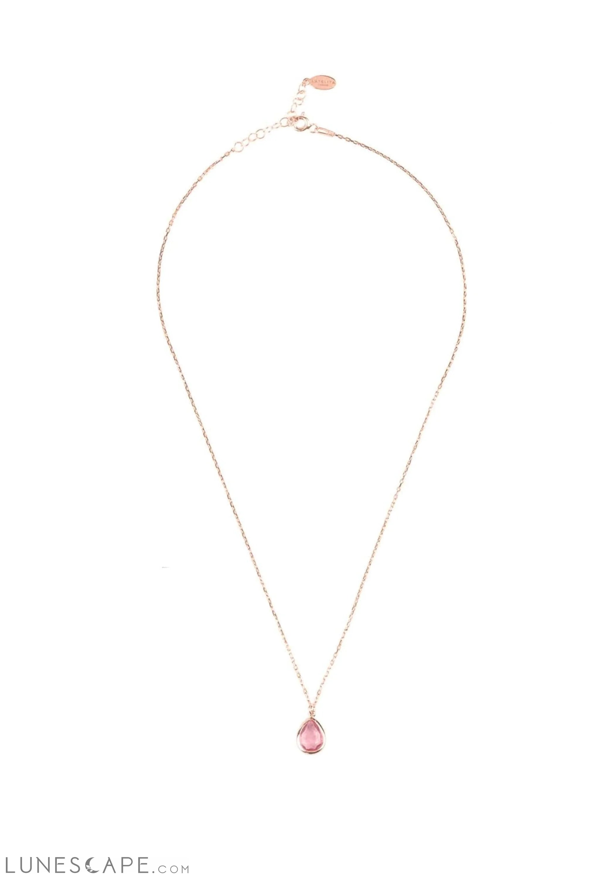 Pisa Mini Teardrop Necklace Rosegold Pink Tourmaline LUNESCAPE