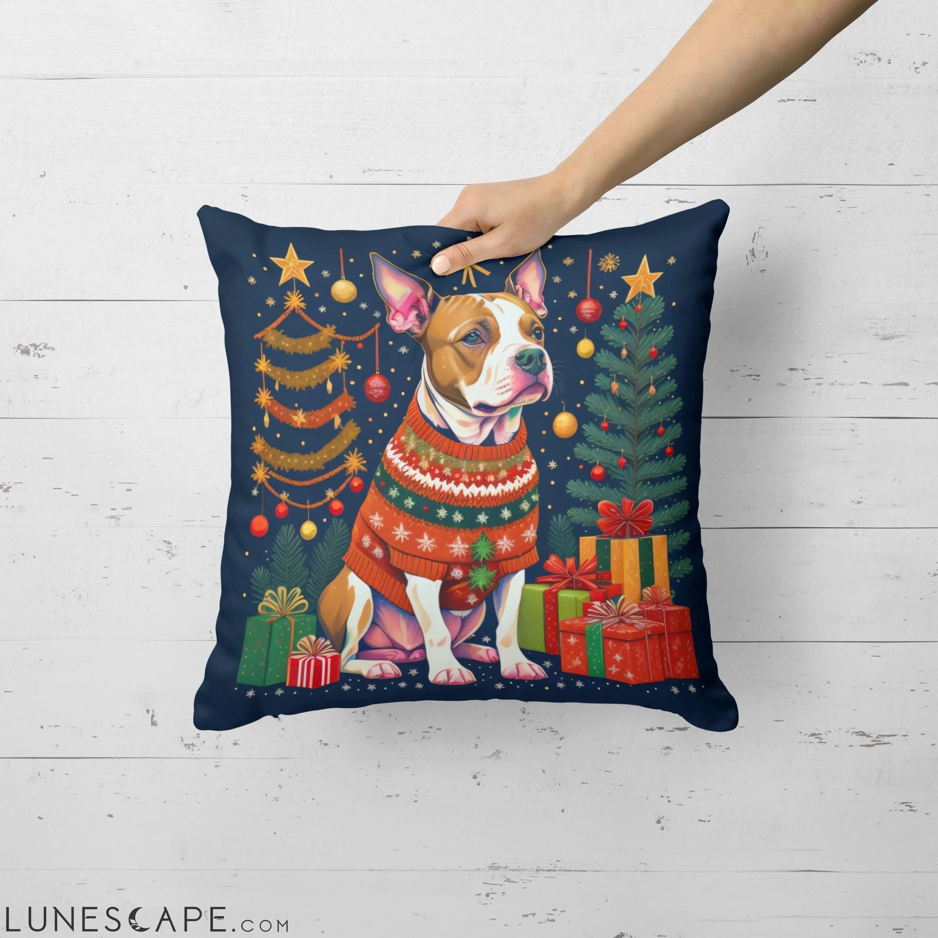 Pit Bull Terrier Christmas Throw Pillow LUNESCAPE