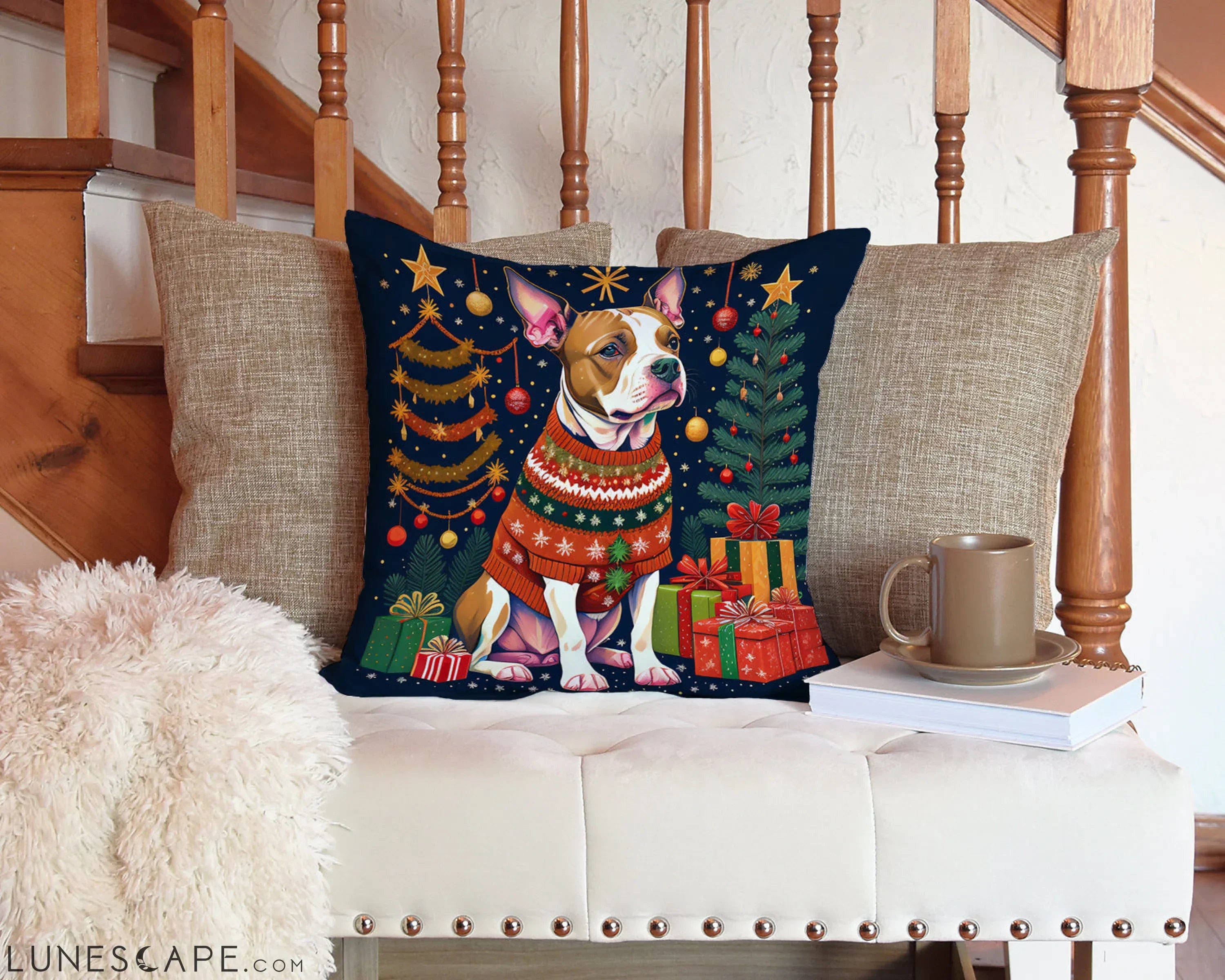 Pit Bull Terrier Christmas Throw Pillow LUNESCAPE