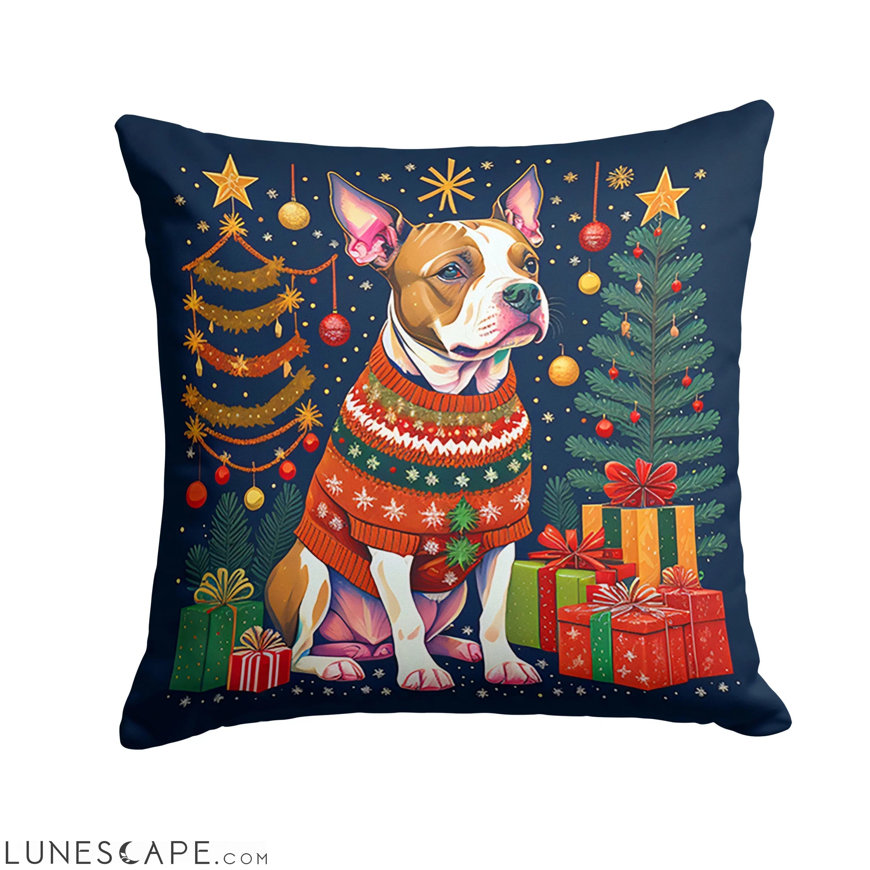 Pit Bull Terrier Christmas Throw Pillow LUNESCAPE