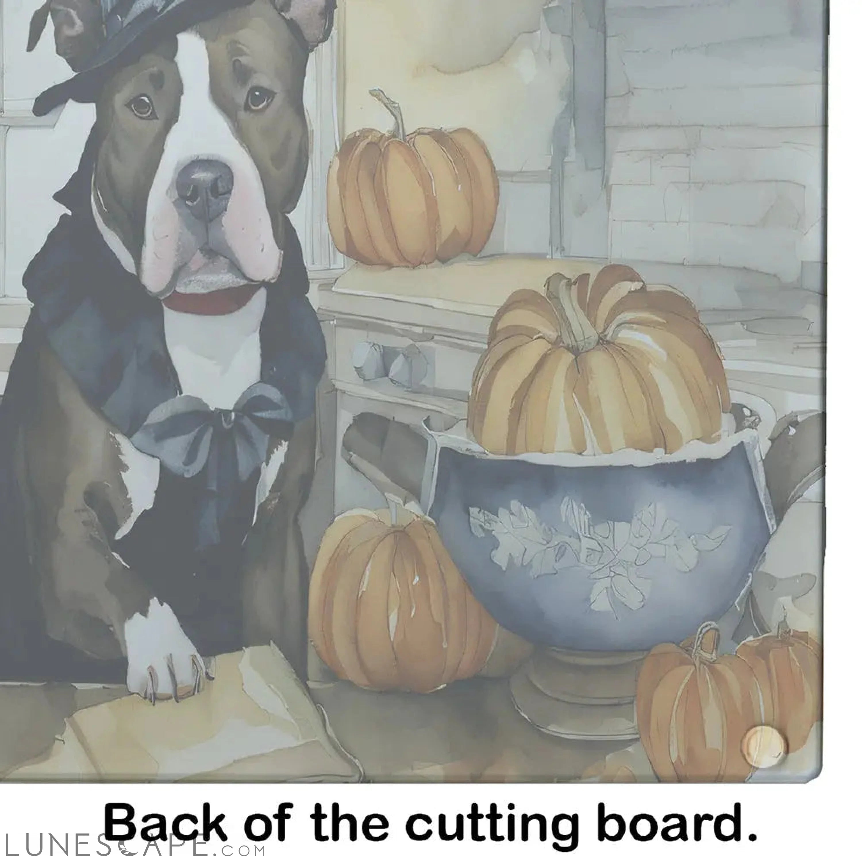 Pit Bull Terrier Thanksgiving Fall Kitchen Pumpkins Glass Cutting Board LUNESCAPE