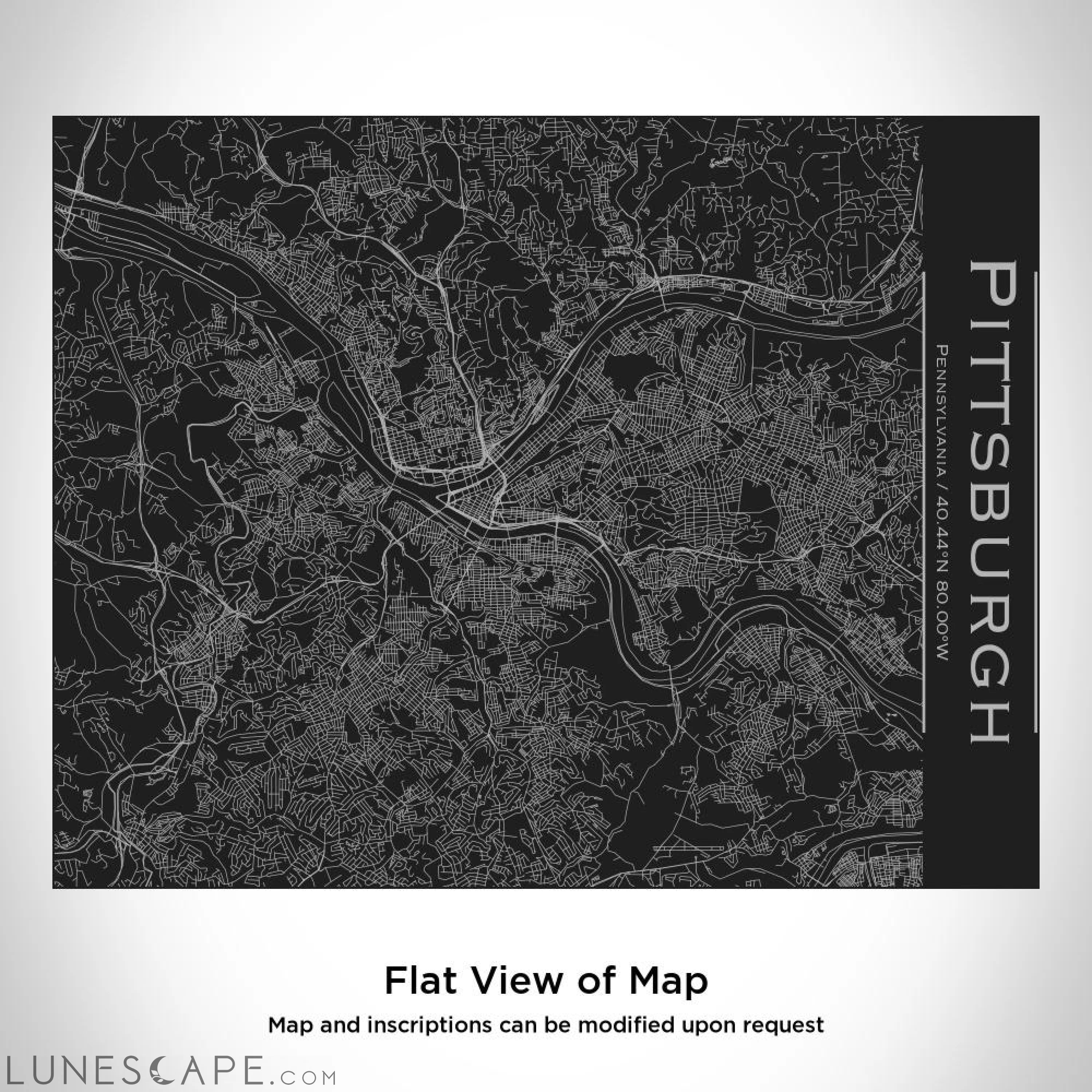Pittsburgh - Pennsylvania Map Bottle with Bamboo Top in Matte Black LUNESCAPE