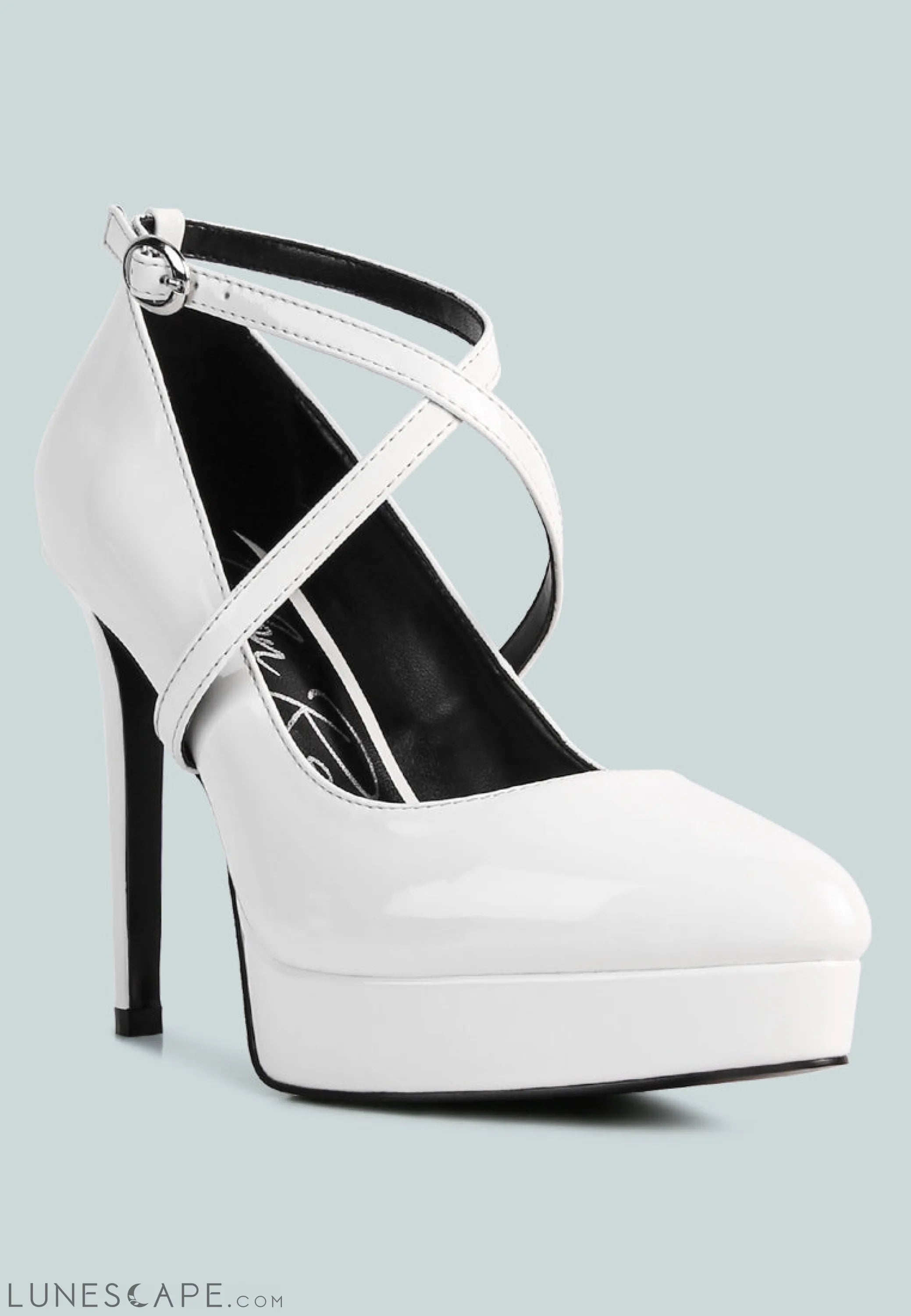Pixie Dust Patent Faux Leather Cross Strap Pumps LUNESCAPE