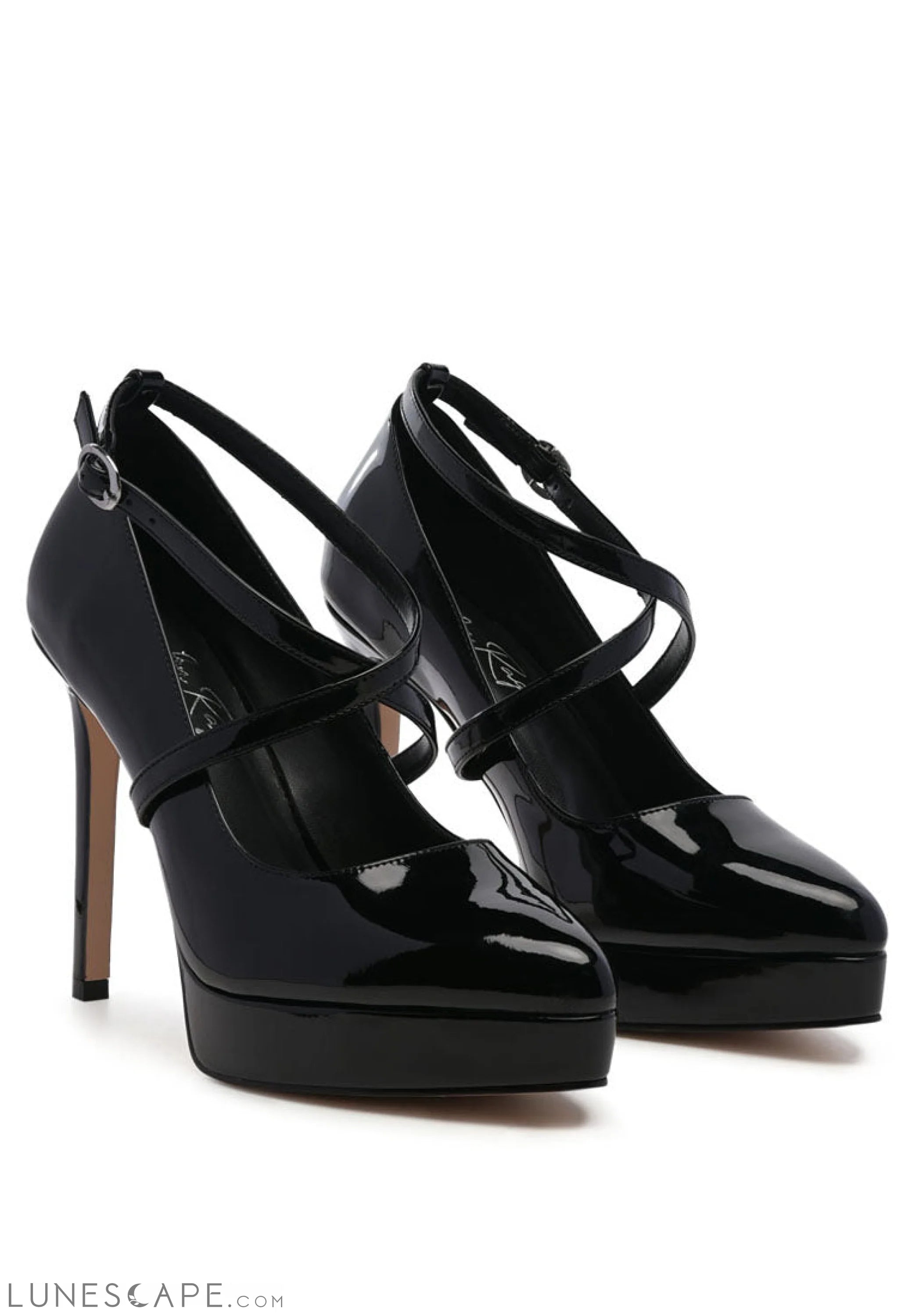 Pixie Dust Patent Faux Leather Cross Strap Pumps LUNESCAPE