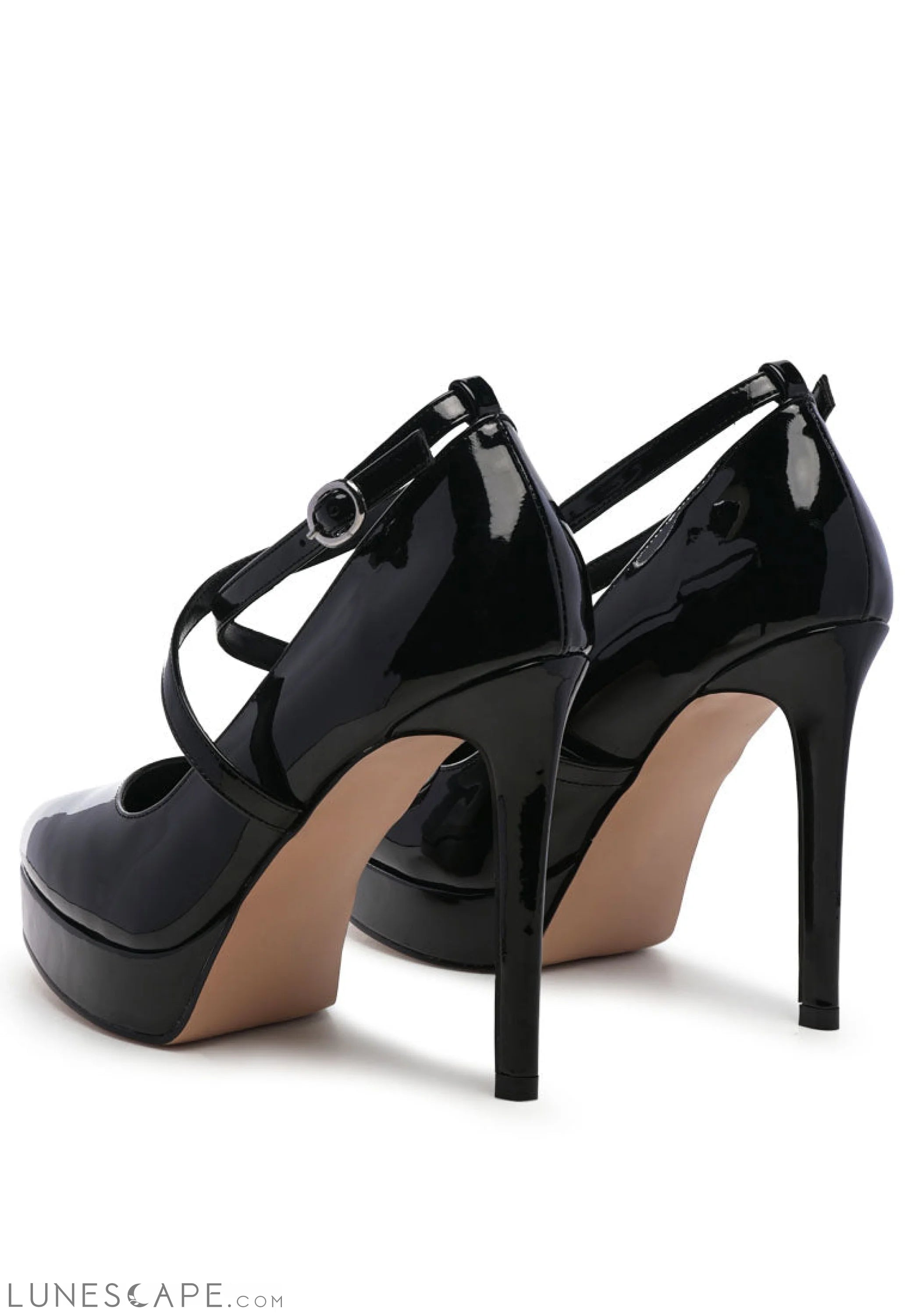 Pixie Dust Patent Faux Leather Cross Strap Pumps LUNESCAPE
