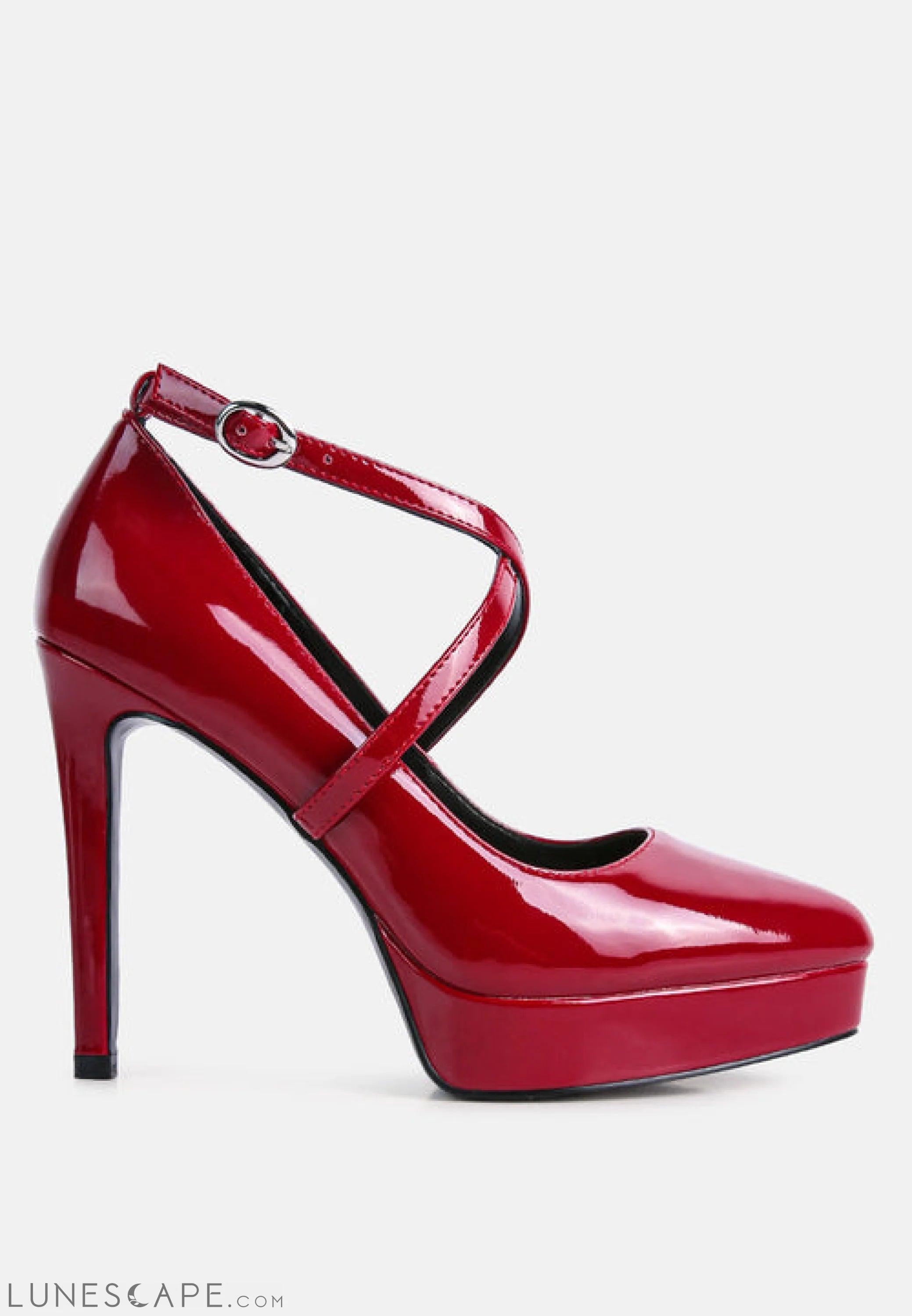 Pixie Dust Patent Faux Leather Cross Strap Pumps LUNESCAPE