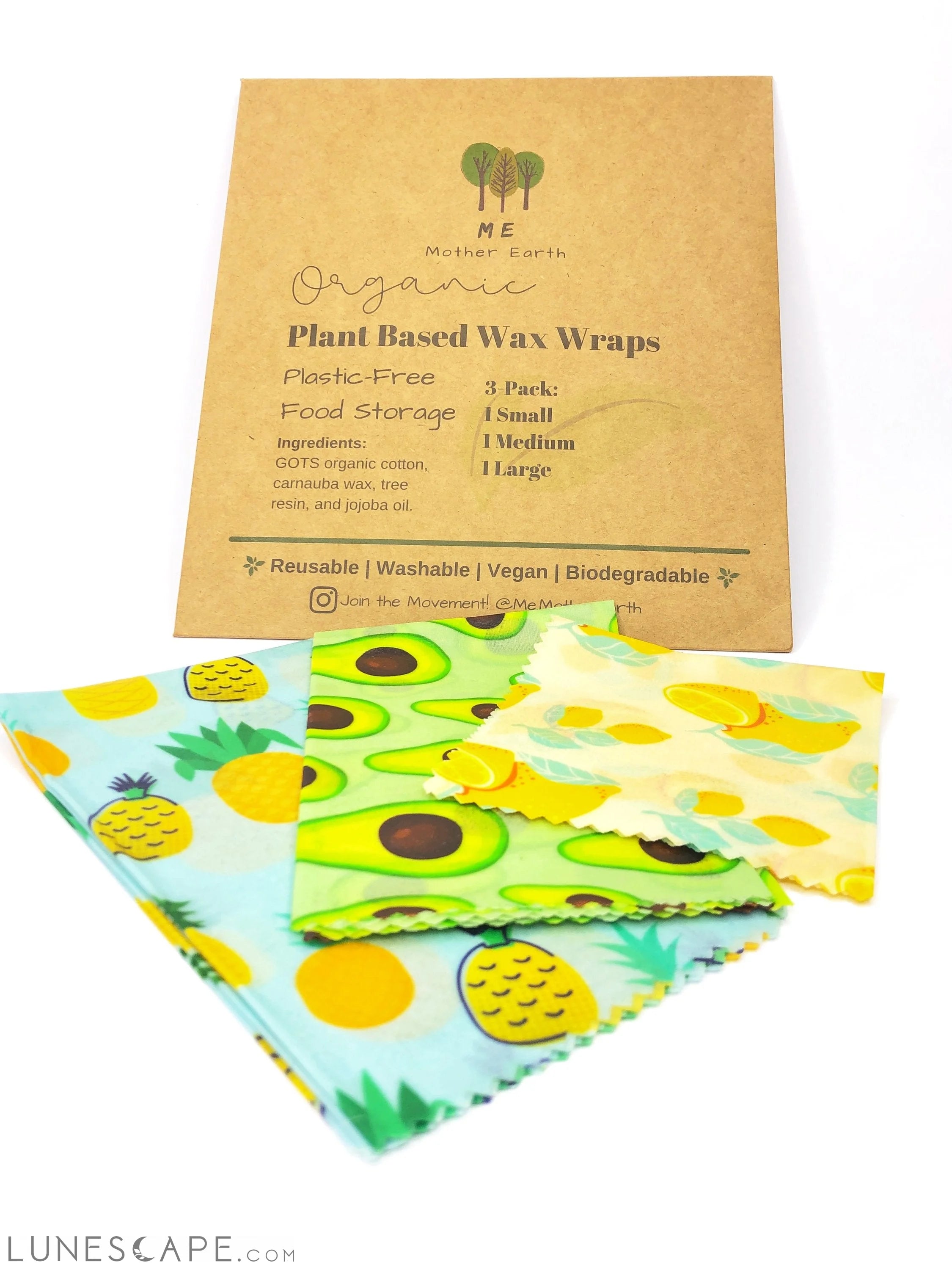 Plant Based Wax Food Wraps 3-Pack LUNESCAPE