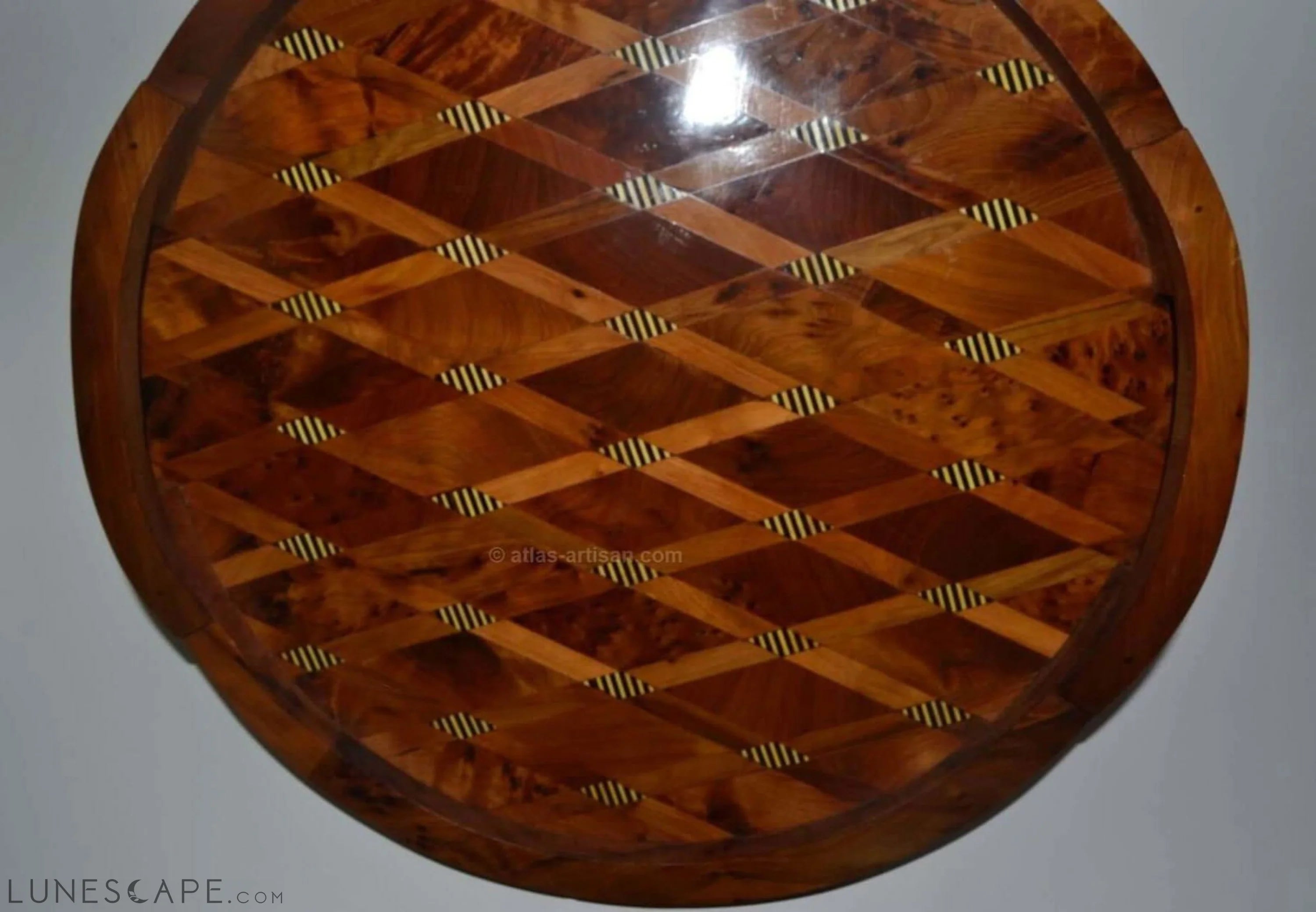 Plateau De Service Handmade Inlaid Wood Marquetry Moroccan Serving Plate LUNESCAPE