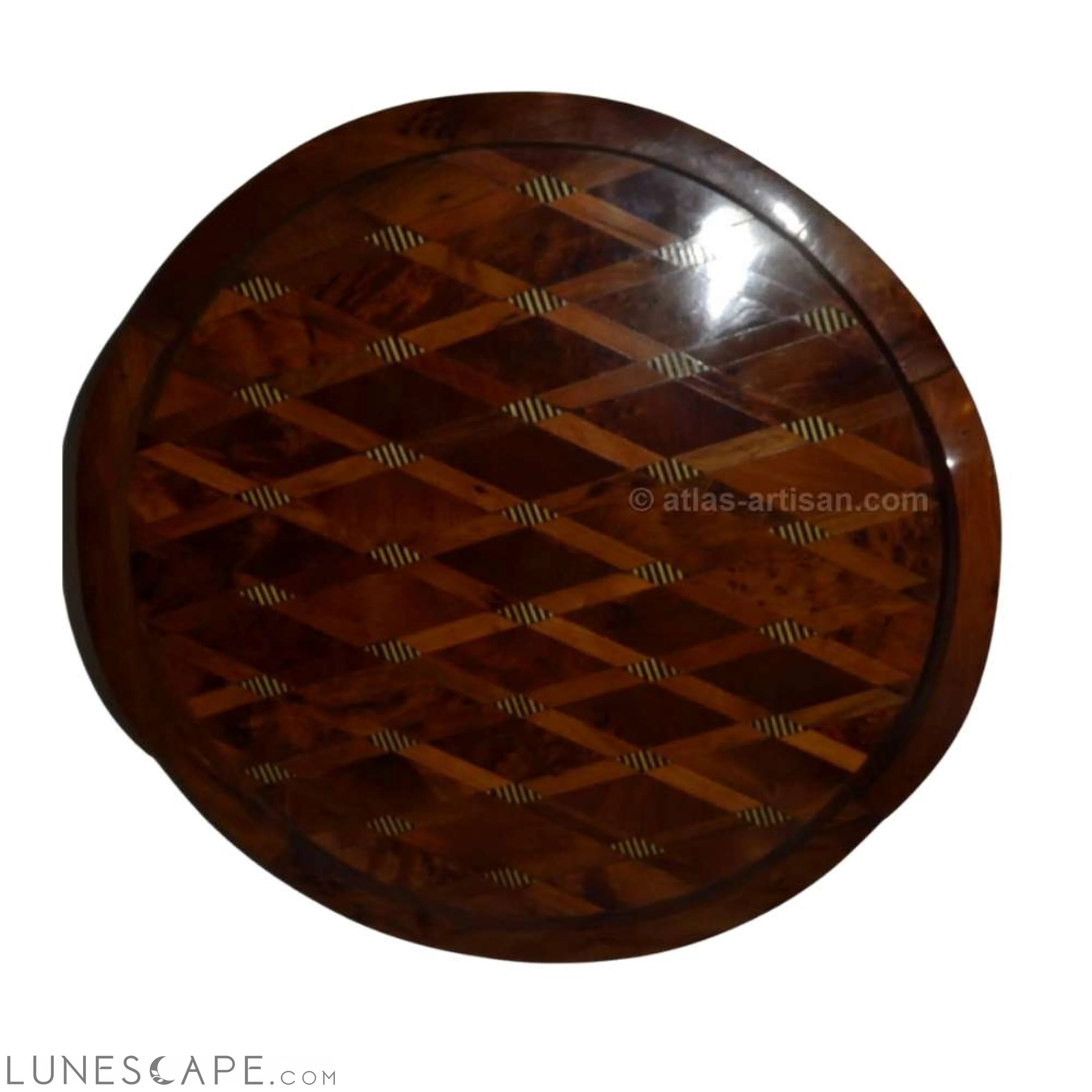 Plateau De Service Handmade Inlaid Wood Marquetry Moroccan Serving Plate LUNESCAPE