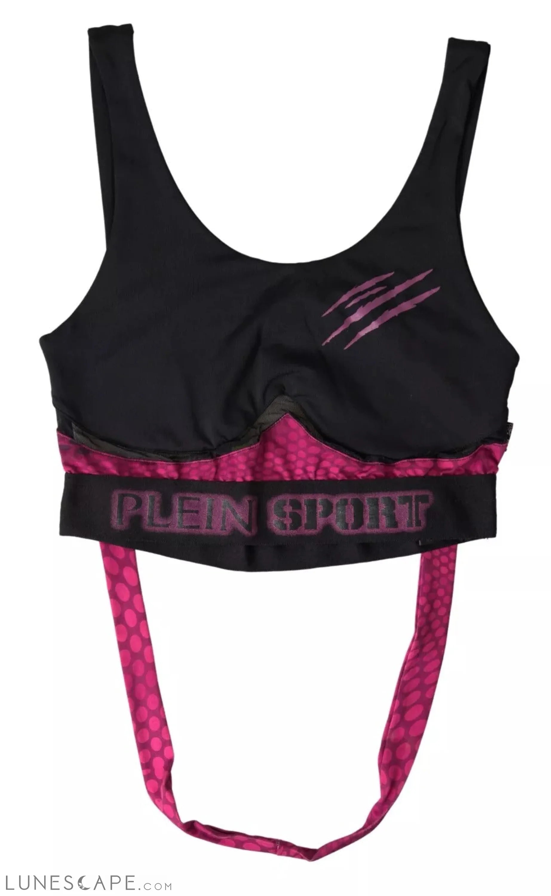 Plein Sport Sleek Black Sports Bra with Fuchsia Accent LUNESCAPE