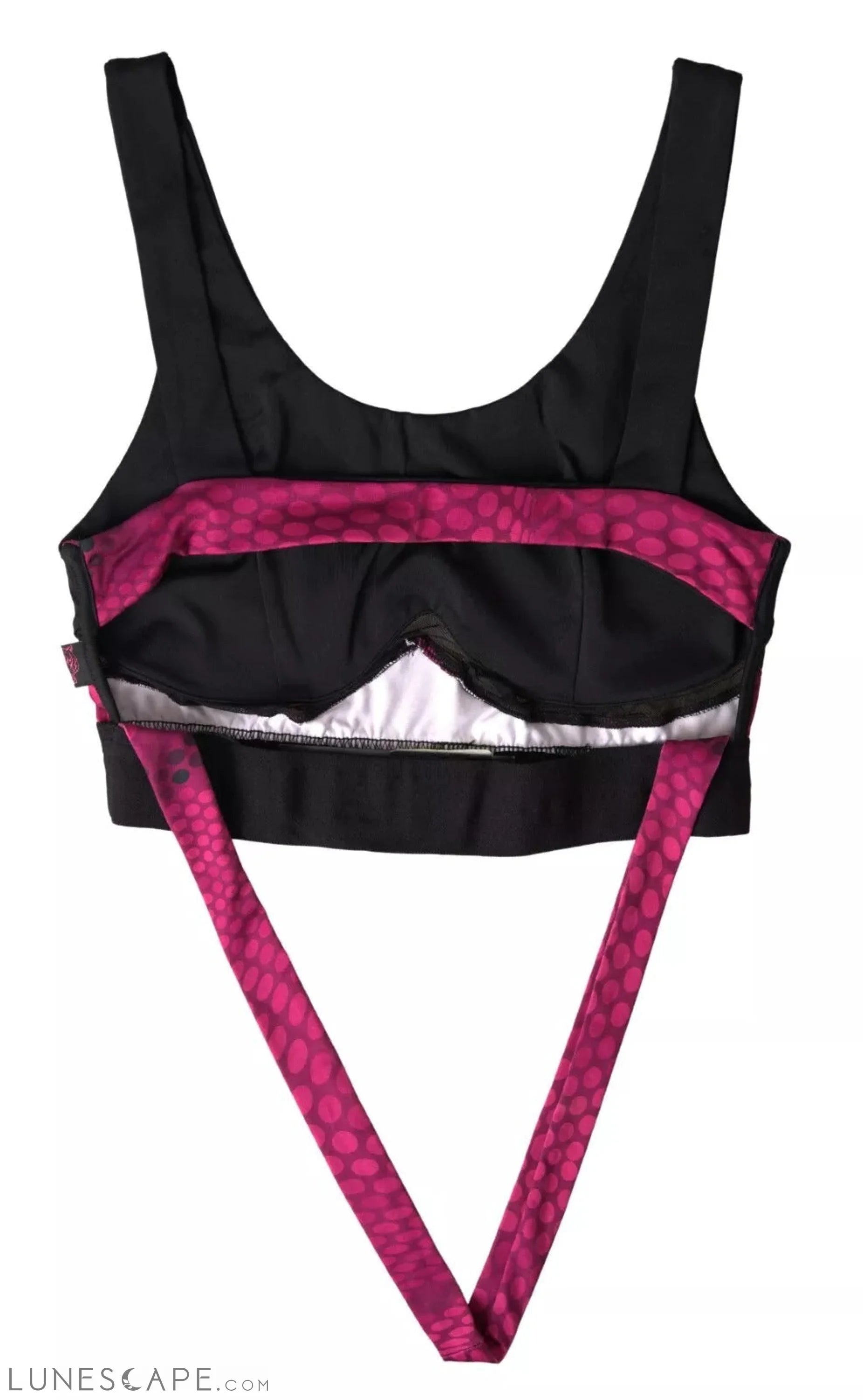 Plein Sport Sleek Black Sports Bra with Fuchsia Accent LUNESCAPE