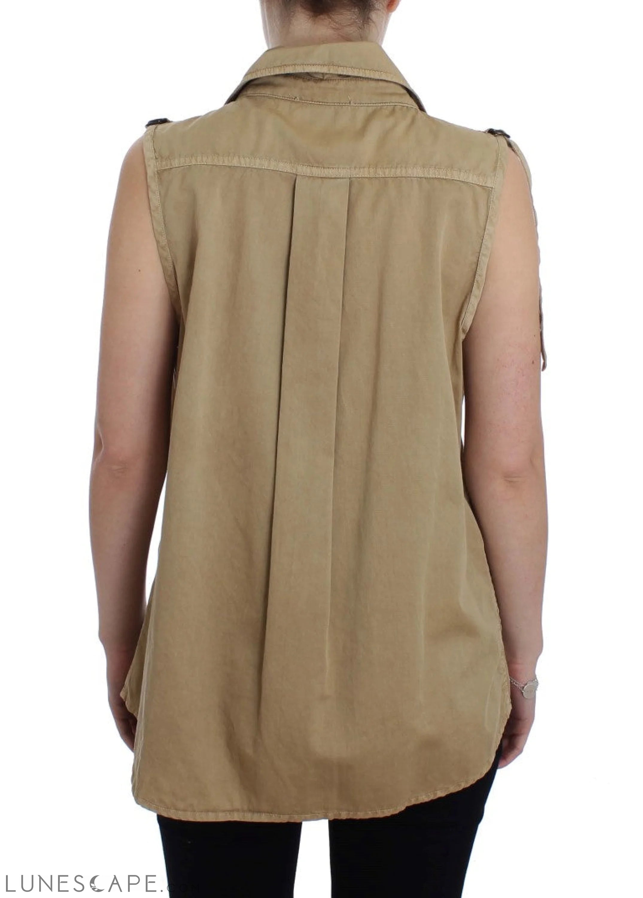 PLEIN SUD Beige Sleeveless Cotton Blouse LUNESCAPE